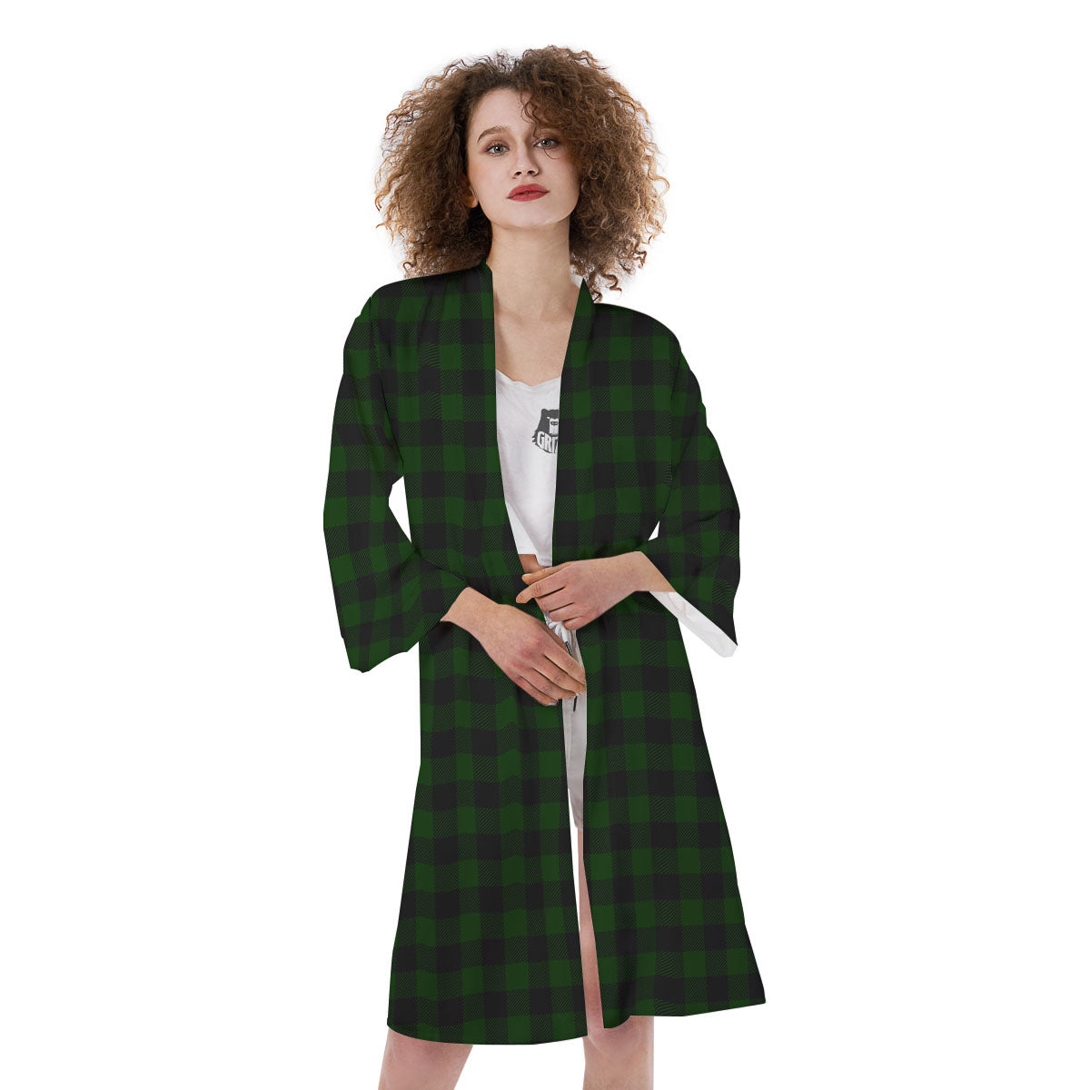 Buffalo Check Forest Green Print Pattern Kimono-grizzshop