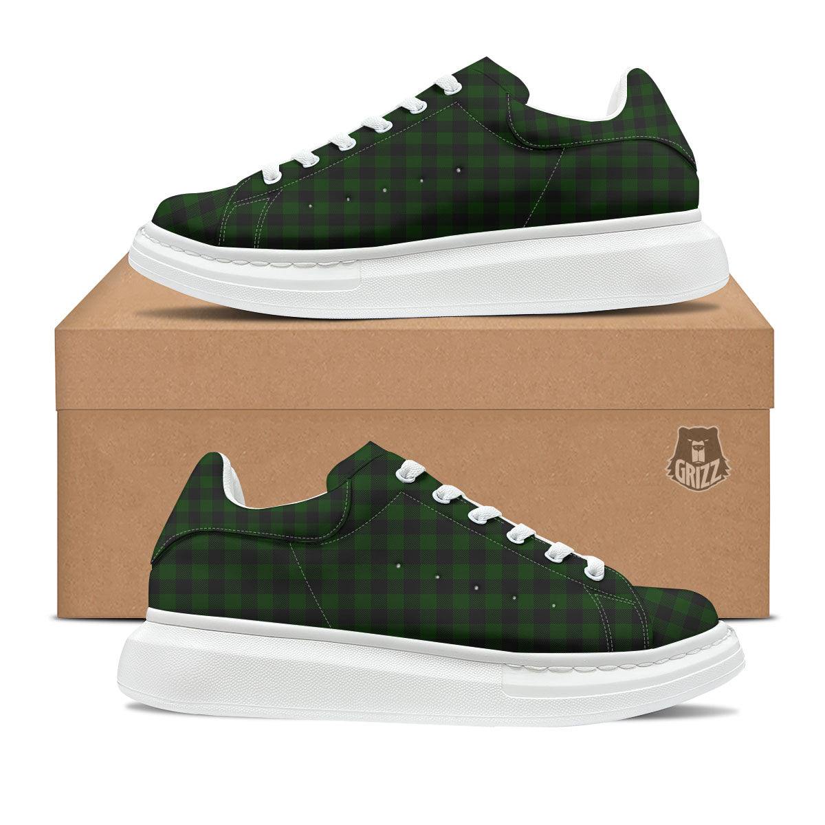 Buffalo Check Forest Green Print Pattern Platform Shoes-grizzshop