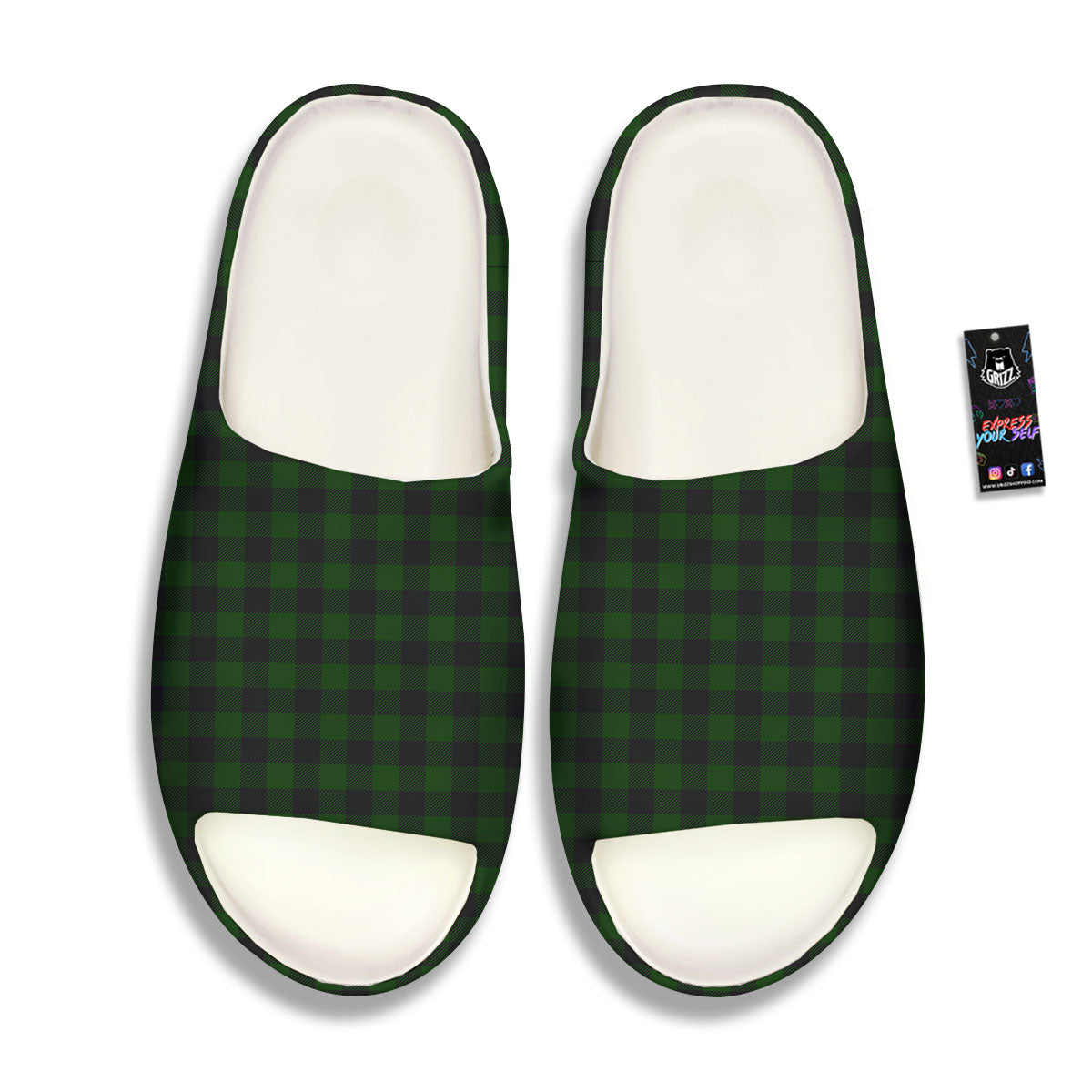 Buffalo Check Forest Green Print Pattern Sandals-grizzshop