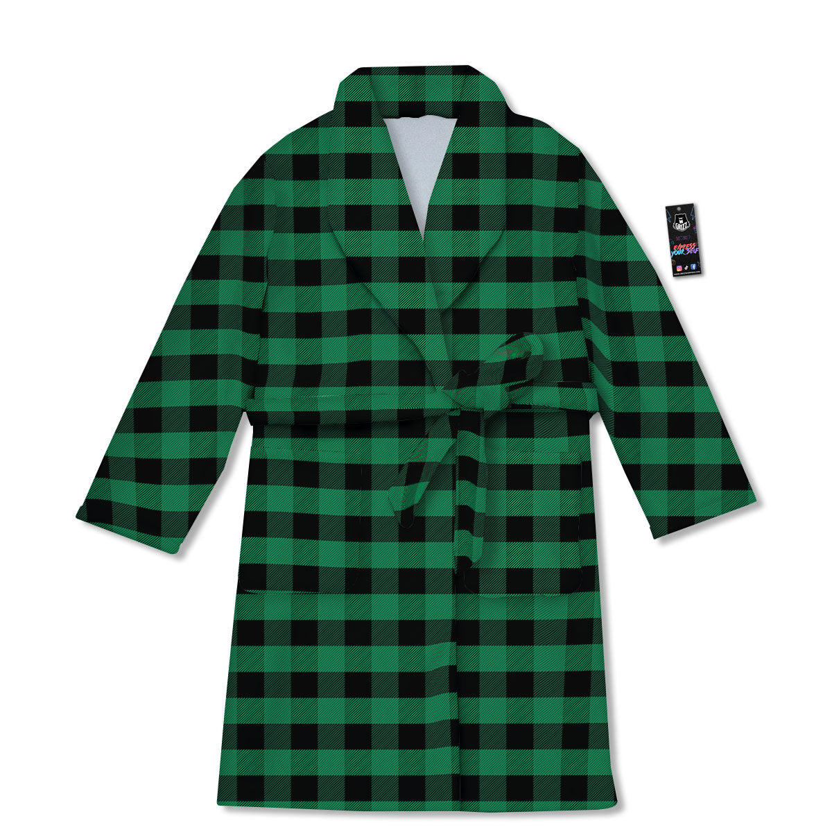 Buffalo Check Green Print Pattern Bathrobe-grizzshop