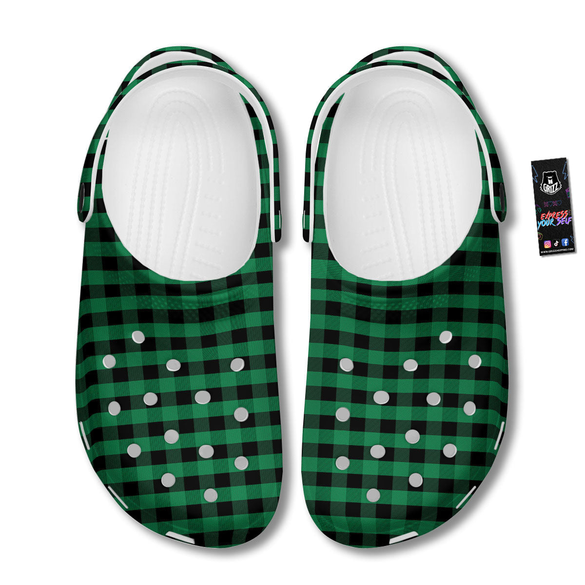 Buffalo Check Green Print Pattern Clog-grizzshop