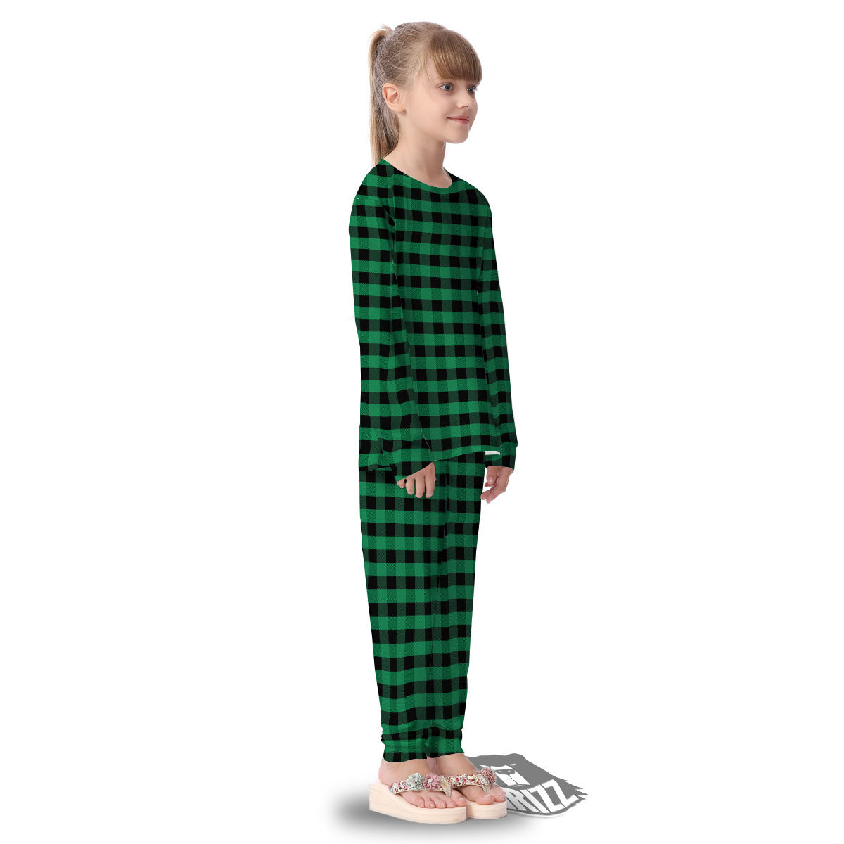 Buffalo Check Green Print Pattern Kid's Pajamas-grizzshop