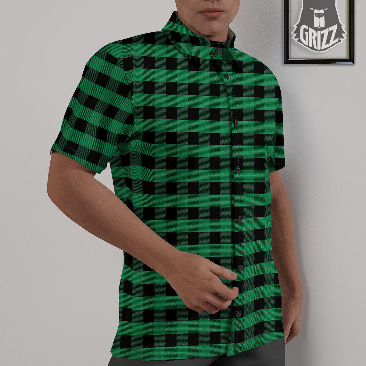Buffalo Check Green Print Pattern Untucked Shirts-grizzshop