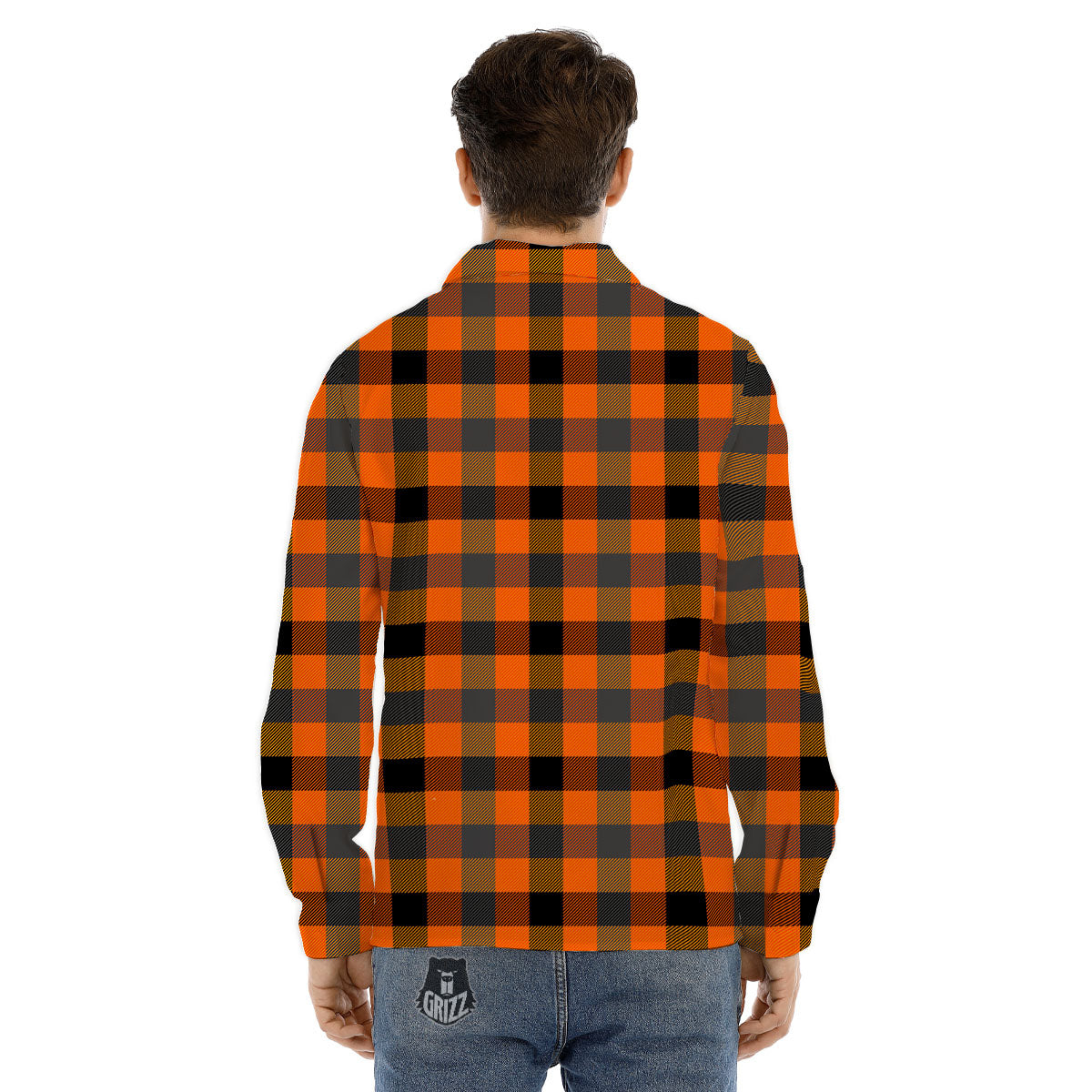 Buffalo Check Halloween Orange Print Men's Dress Shirts-grizzshop