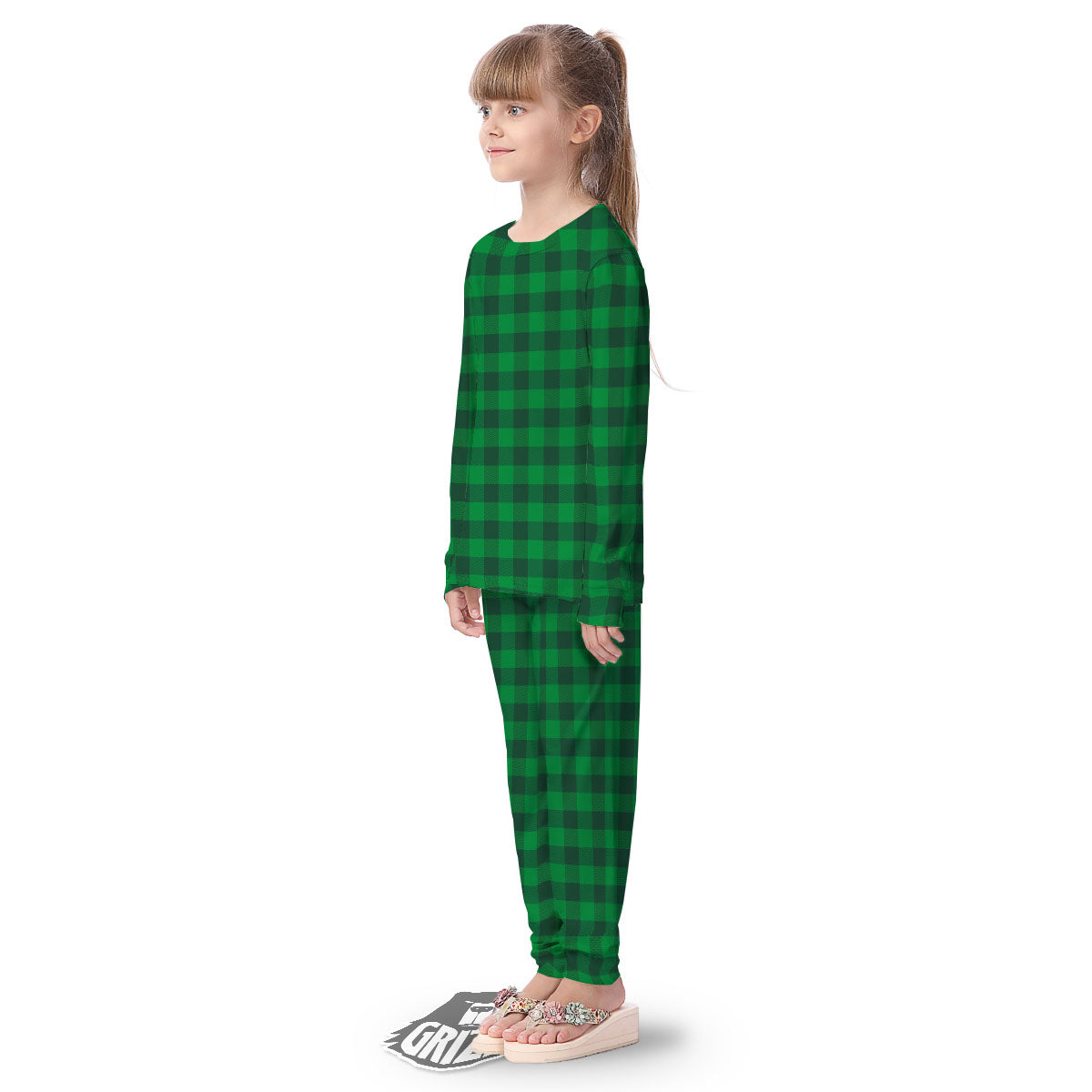 Buffalo Check Irish Green Print Pattern Kid's Pajamas-grizzshop