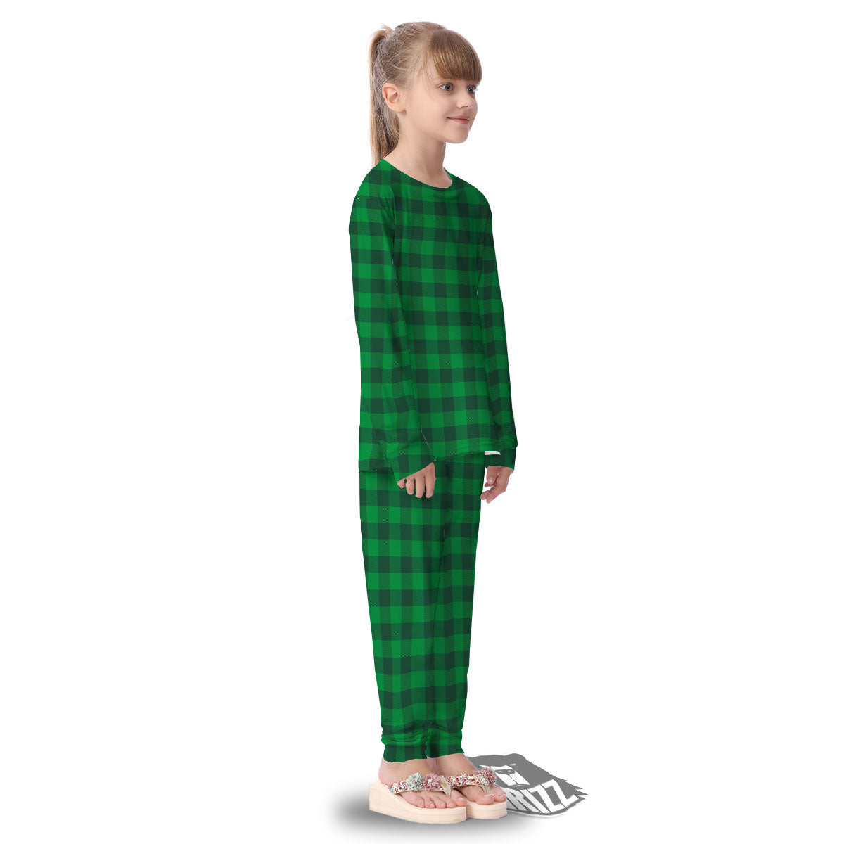 Buffalo Check Irish Green Print Pattern Kid's Pajamas-grizzshop