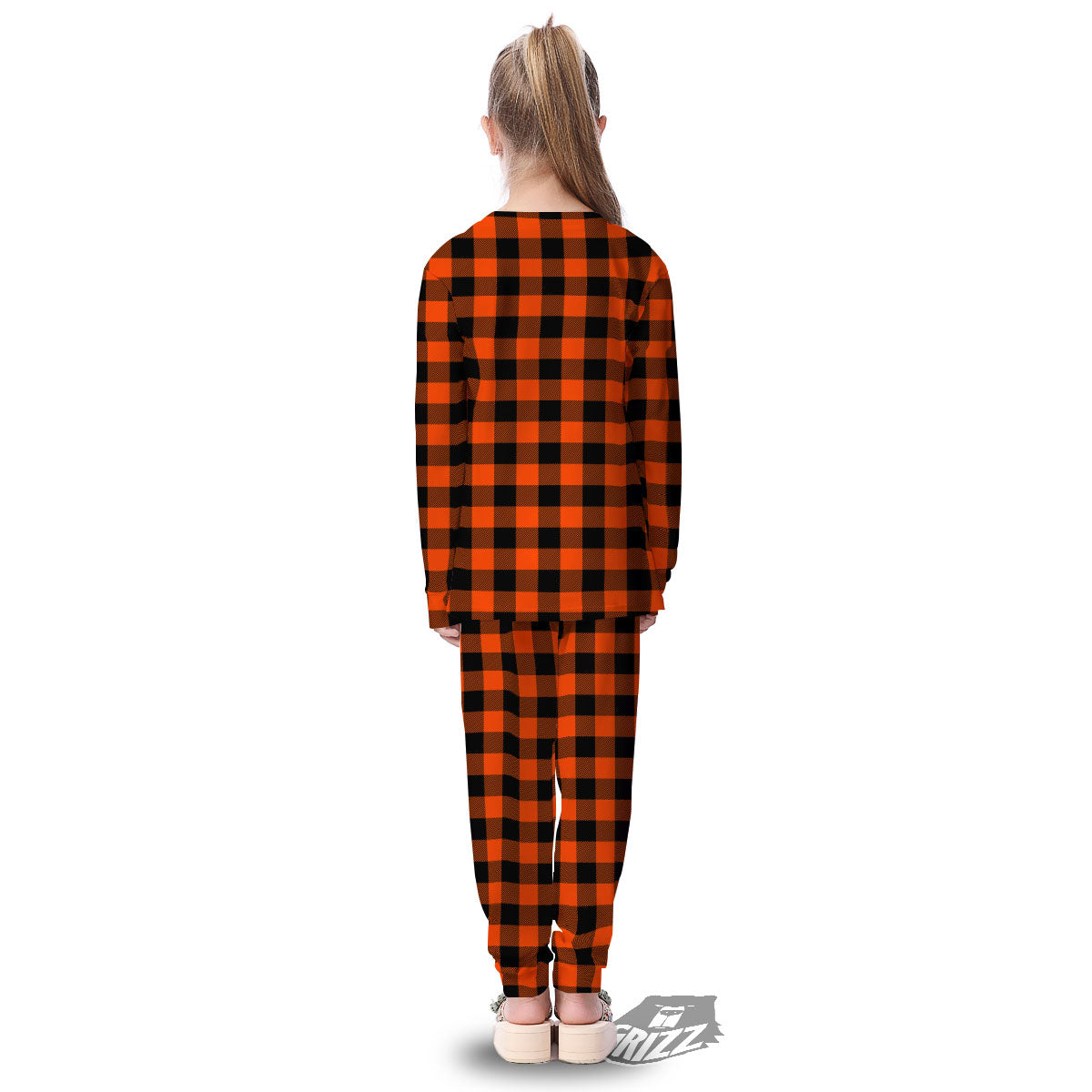 Buffalo Check Lava Orange Print Pattern Kid's Pajamas-grizzshop