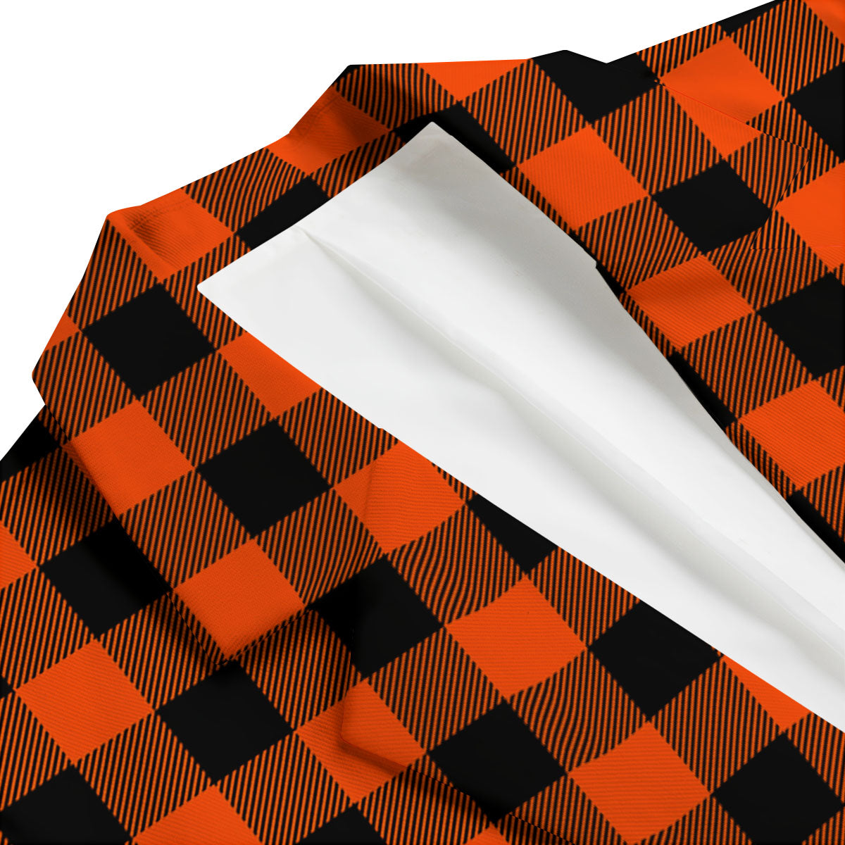 Buffalo Check Lava Orange Print Pattern Men's Blazer-grizzshop