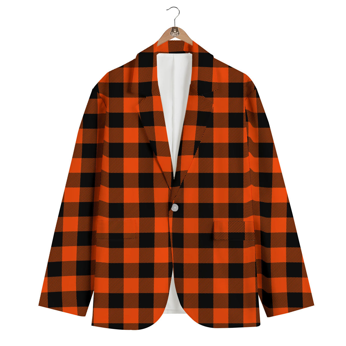 Buffalo Check Lava Orange Print Pattern Men's Blazer-grizzshop