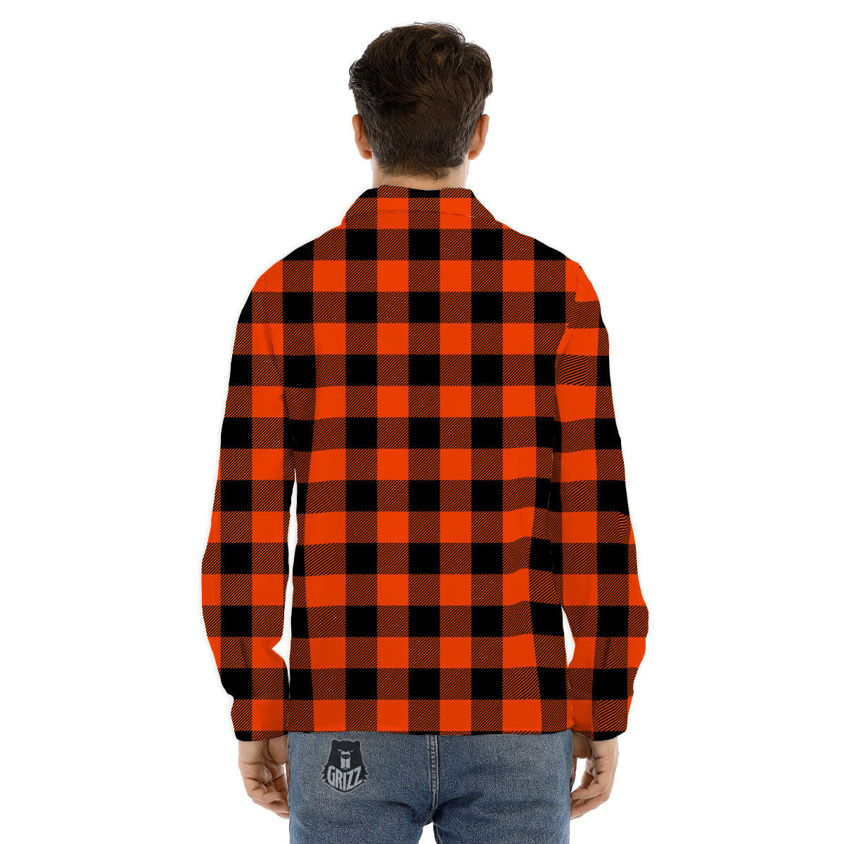 Buffalo Check Lava Orange Print Pattern Men's Dress Shirts-grizzshop
