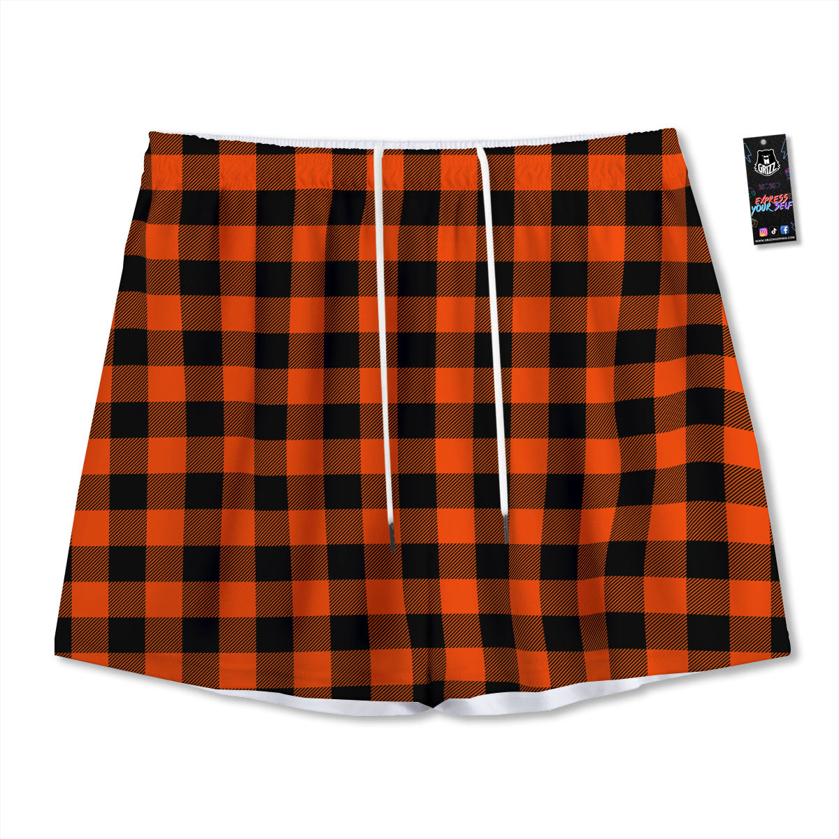 Buffalo Check Lava Orange Print Pattern Mesh Shorts