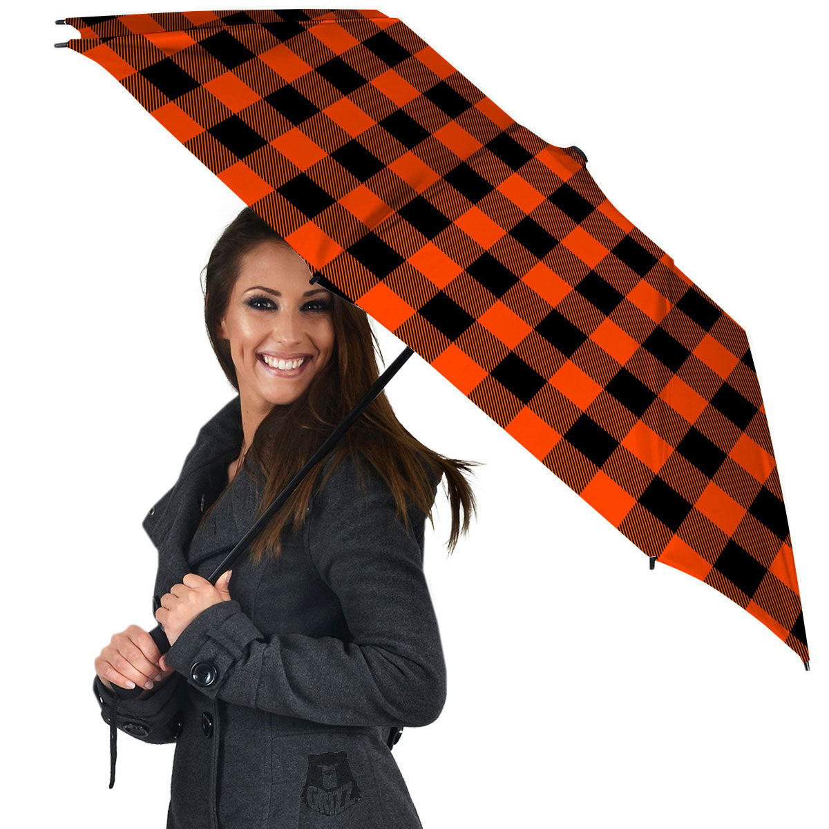 Buffalo Check Lava Orange Print Pattern Umbrella-grizzshop