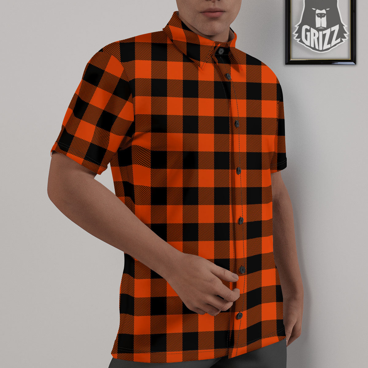 Buffalo Check Lava Orange Print Pattern Untucked Shirts-grizzshop