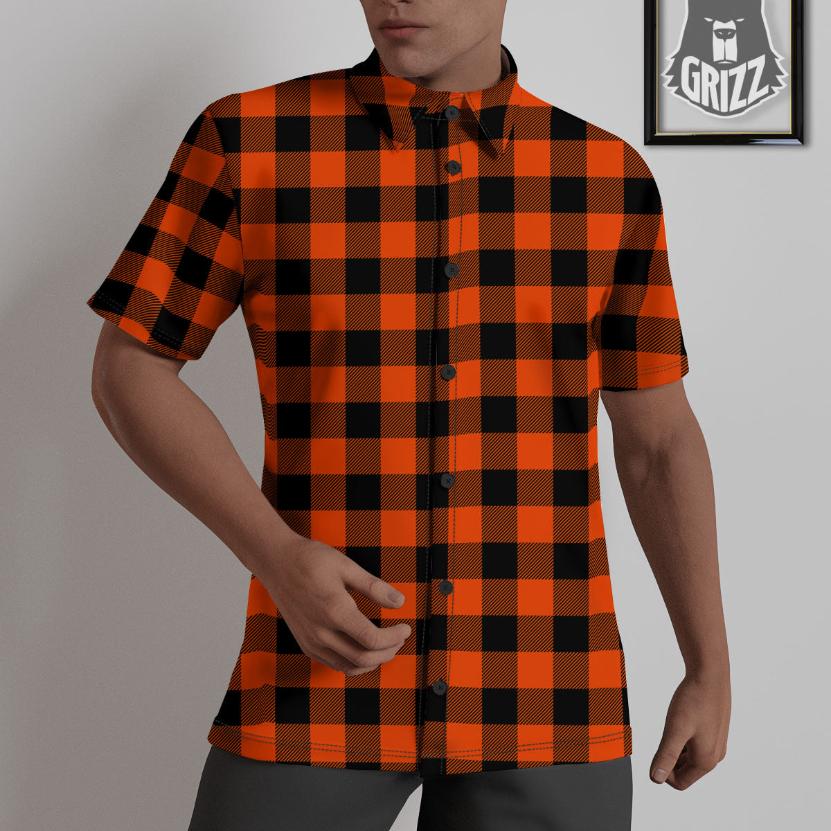 Buffalo Check Lava Orange Print Pattern Untucked Shirts-grizzshop