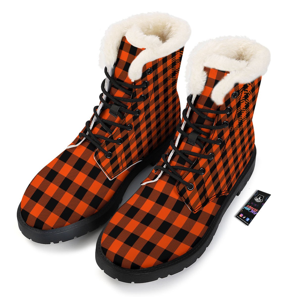 Buffalo Check Lava Orange Print Pattern Winter Boots-grizzshop