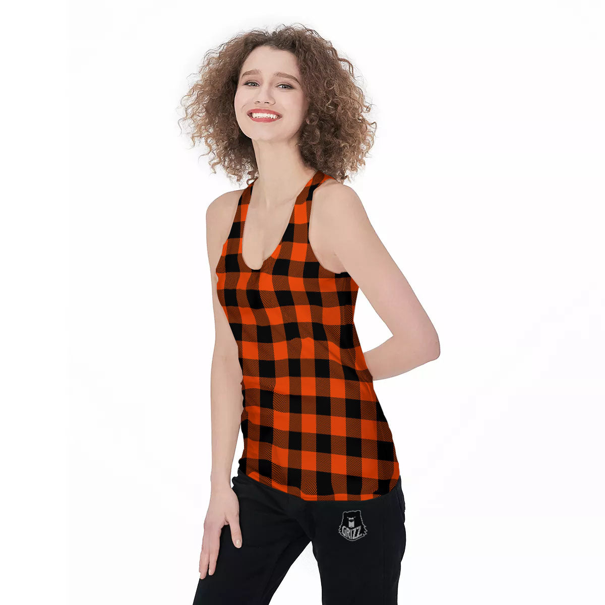 Buffalo Check Lava Orange Print Pattern Women's Racerback Tank Top-grizzshop