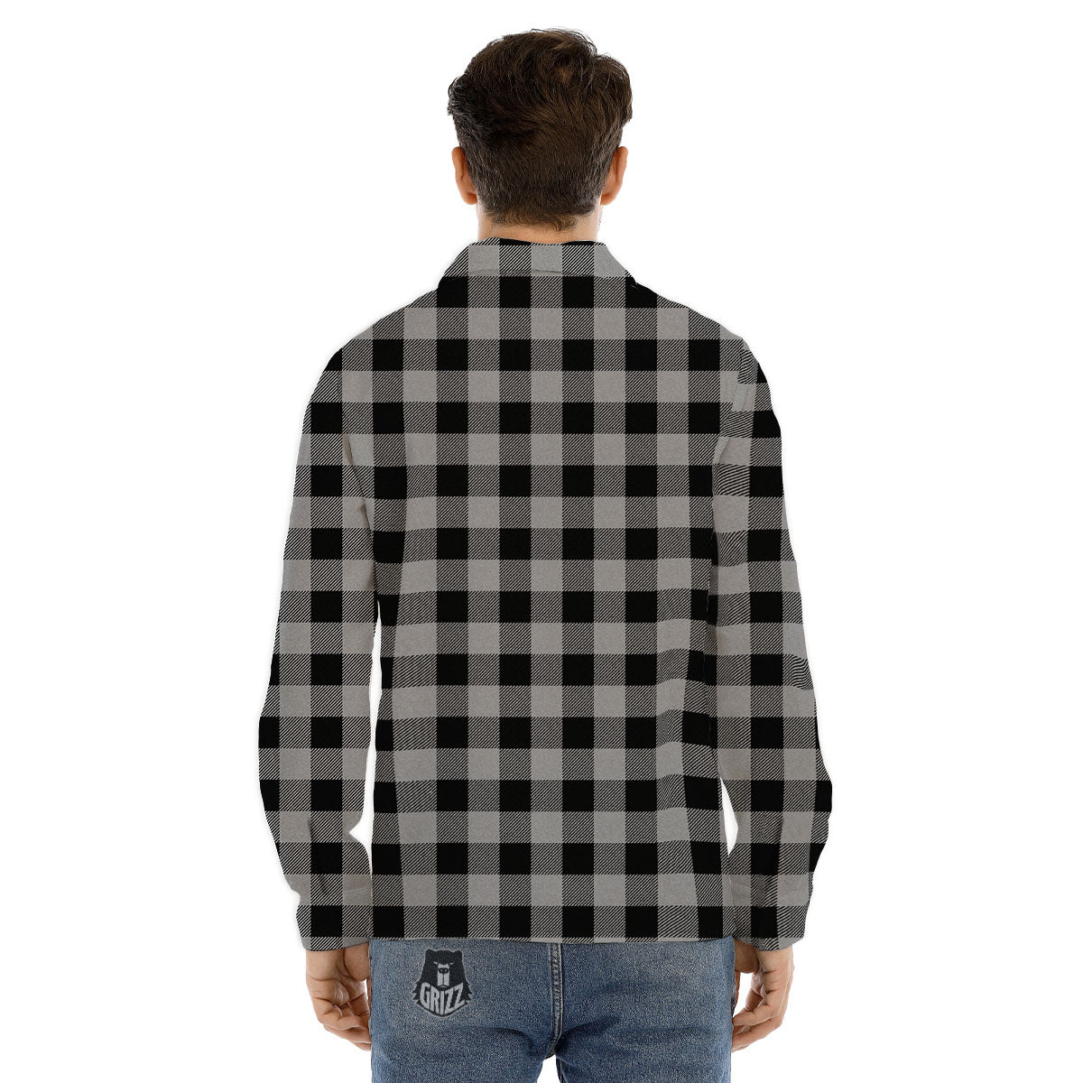 Buffalo Check Light Grey And Black Print Men's Dress Shirts-grizzshop