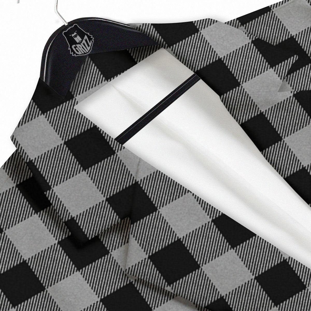 Buffalo Check Light Grey And Black Print Men's Sport Coat-grizzshop