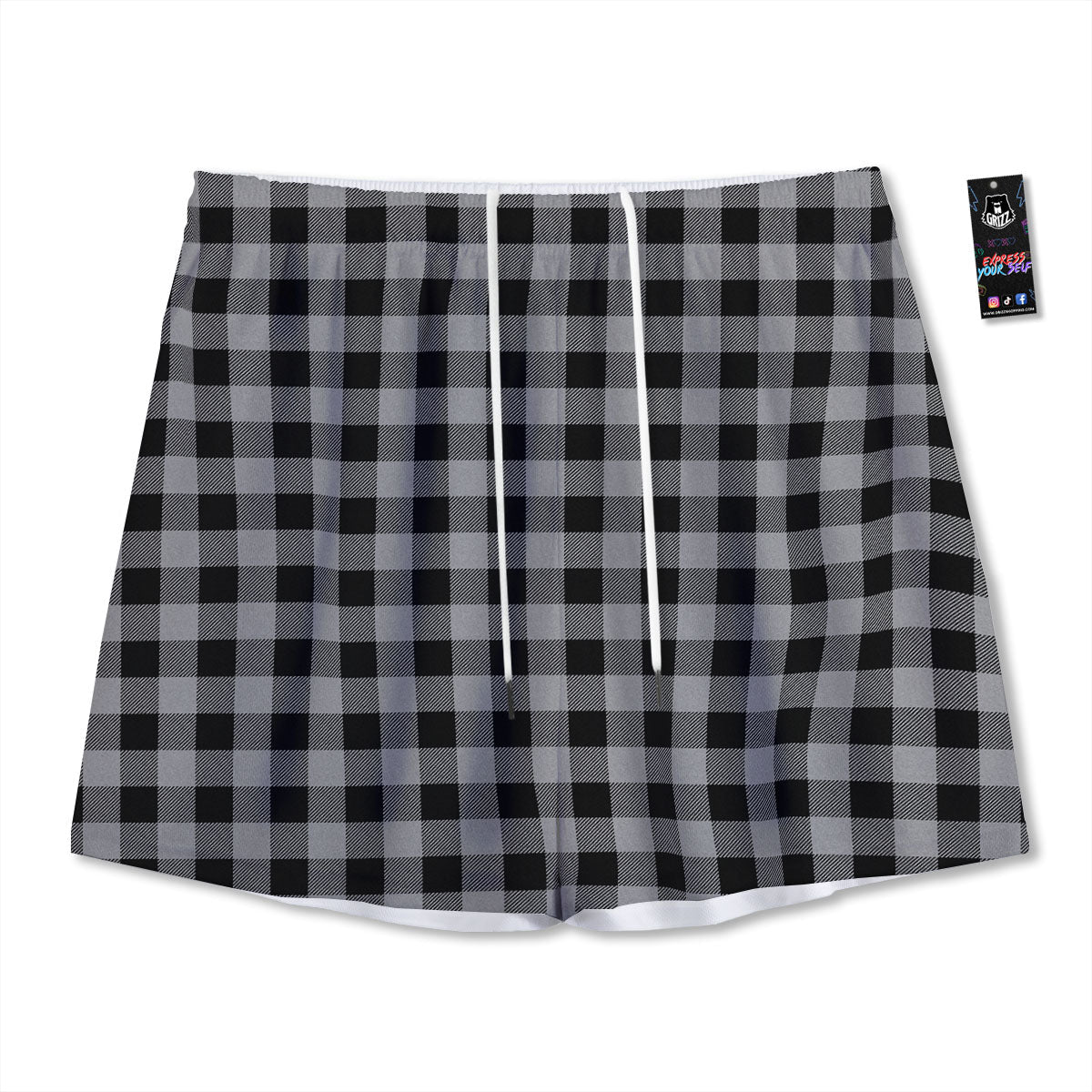 Buffalo Check Light Grey And Black Print Mesh Shorts