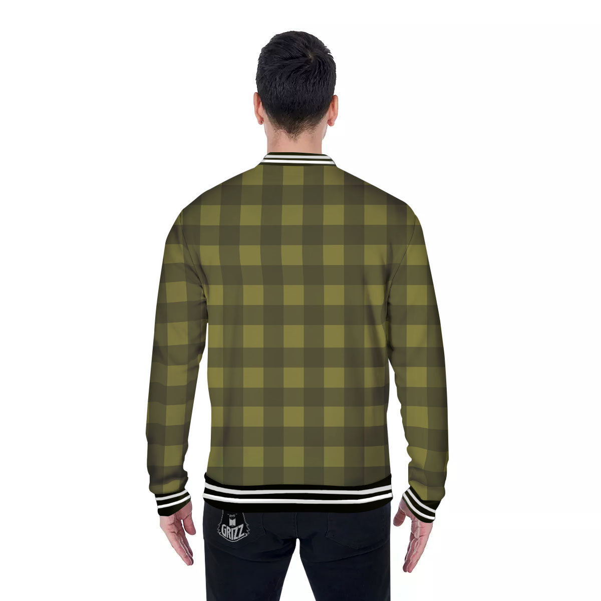 Buffalo Check Olive Green Print Pattern Baseball Jacket-grizzshop