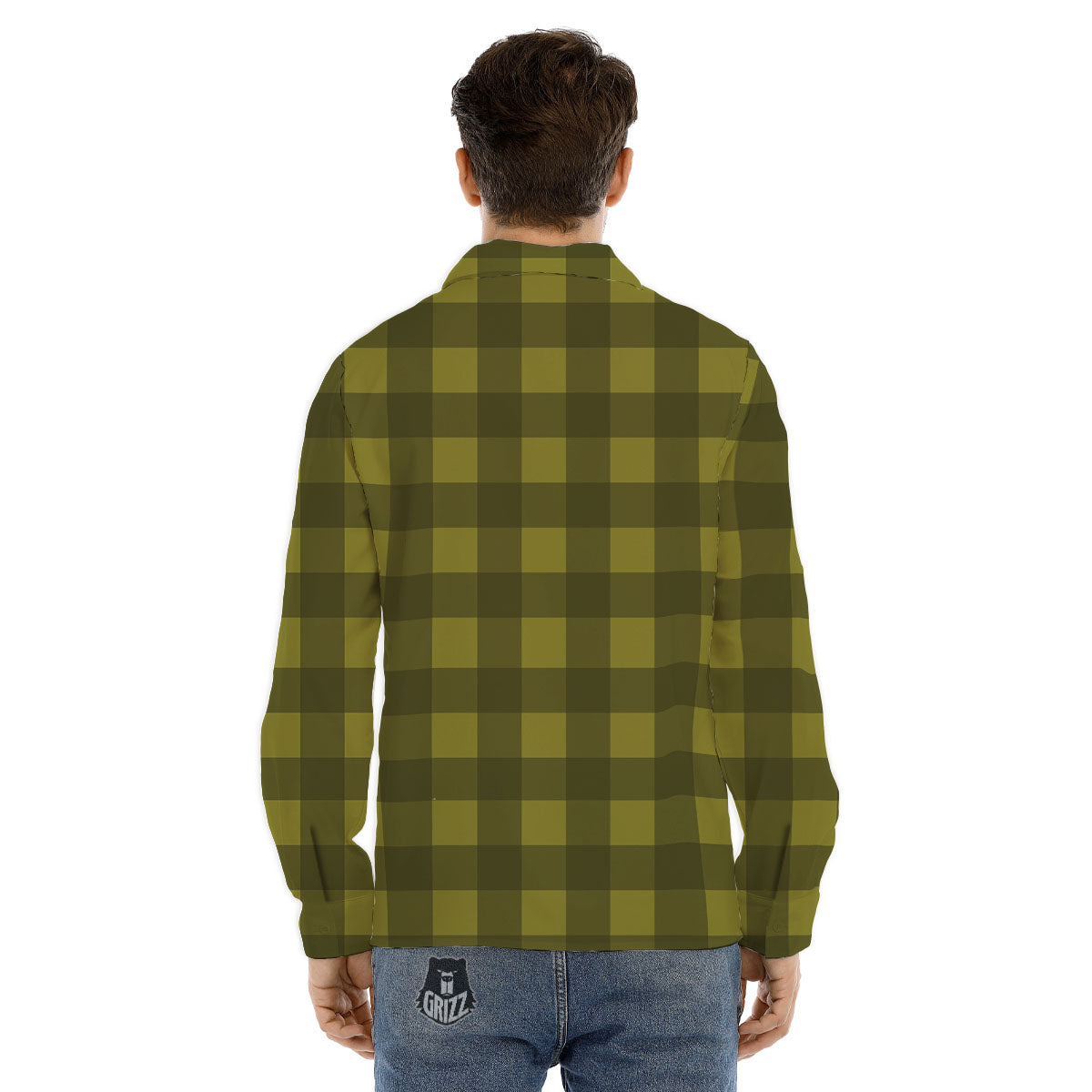 Buffalo Check Olive Green Print Pattern Men's Dress Shirts-grizzshop