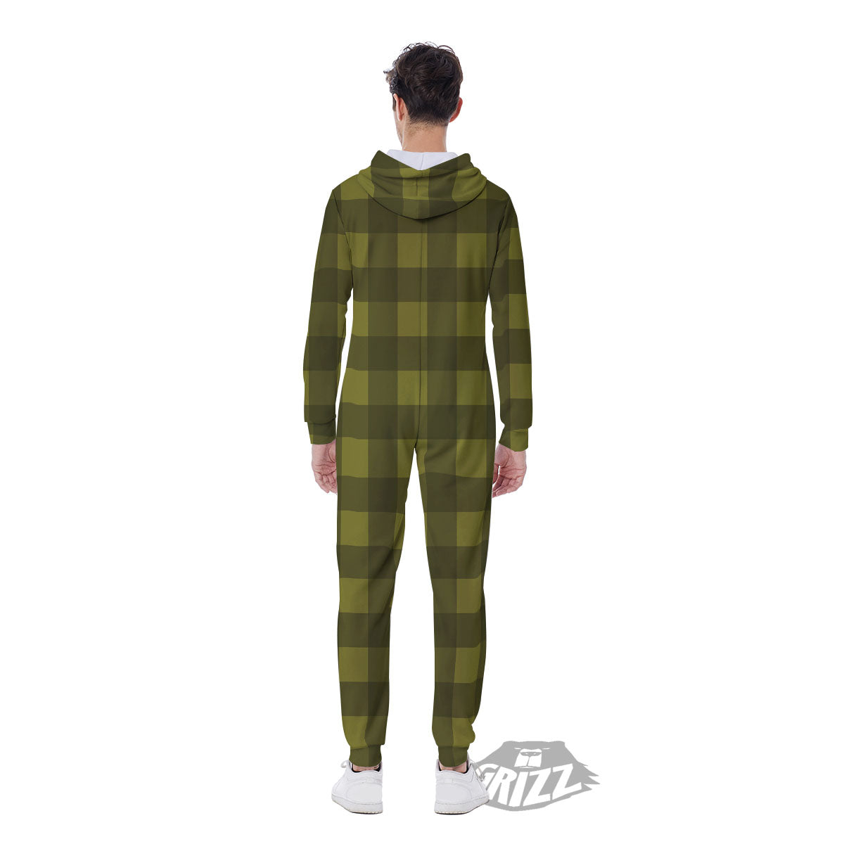 Buffalo Check Olive Green Print Pattern Men's Jumpsuit-grizzshop