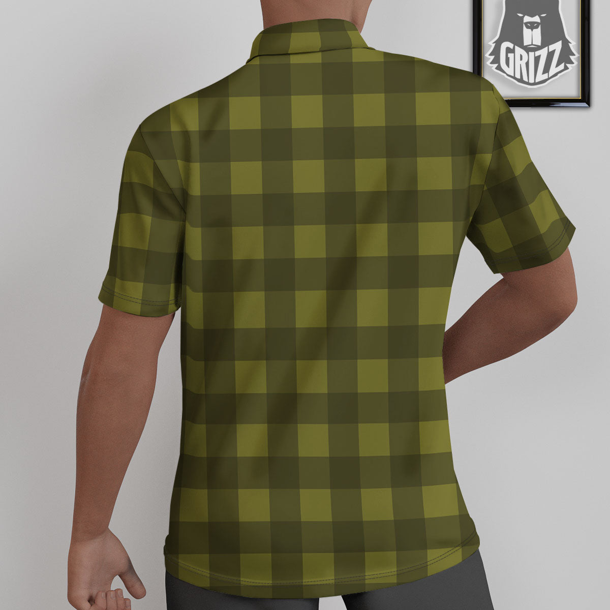 Buffalo Check Olive Green Print Pattern Untucked Shirts-grizzshop