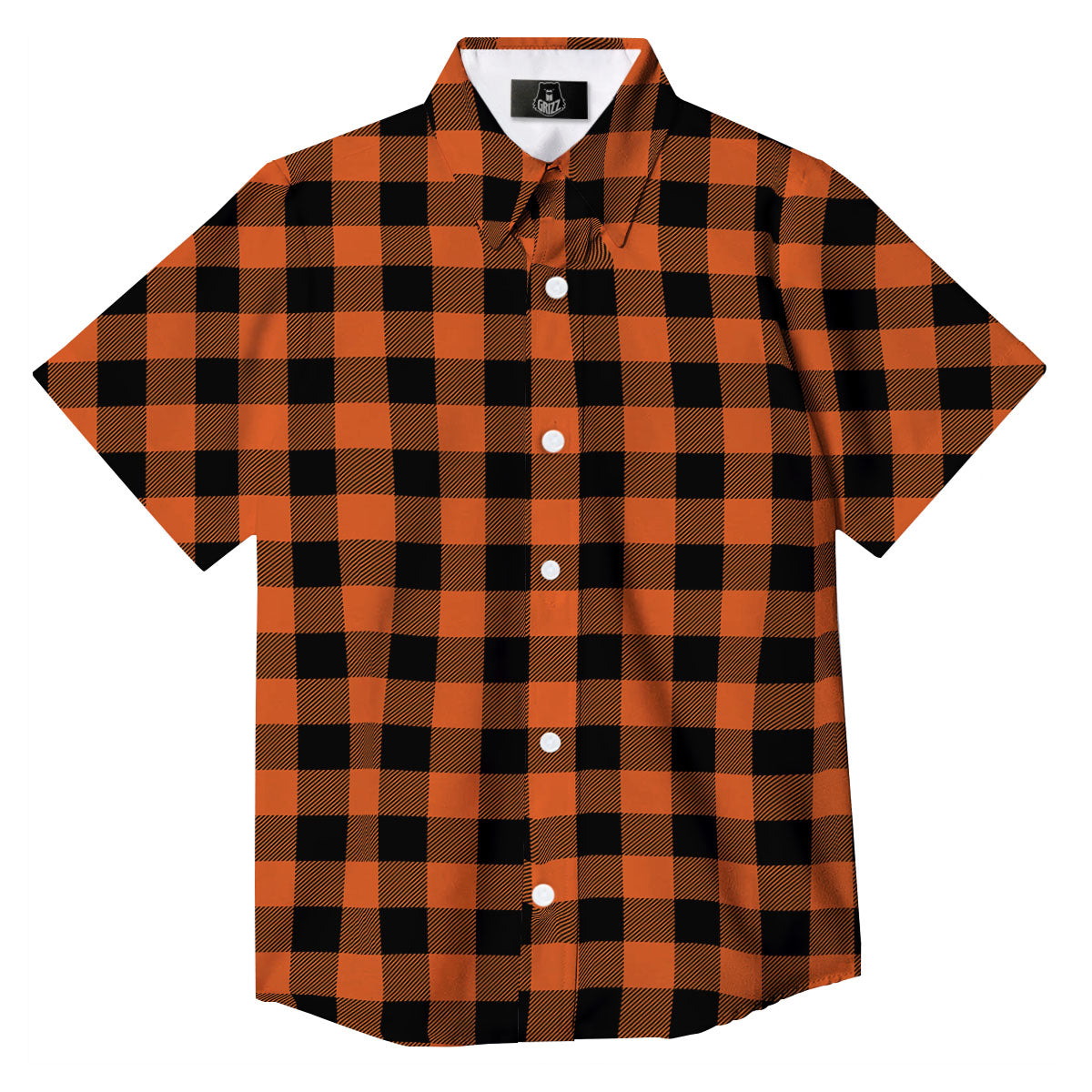 Buffalo Check Orange Print Pattern Button Up Shirt-grizzshop