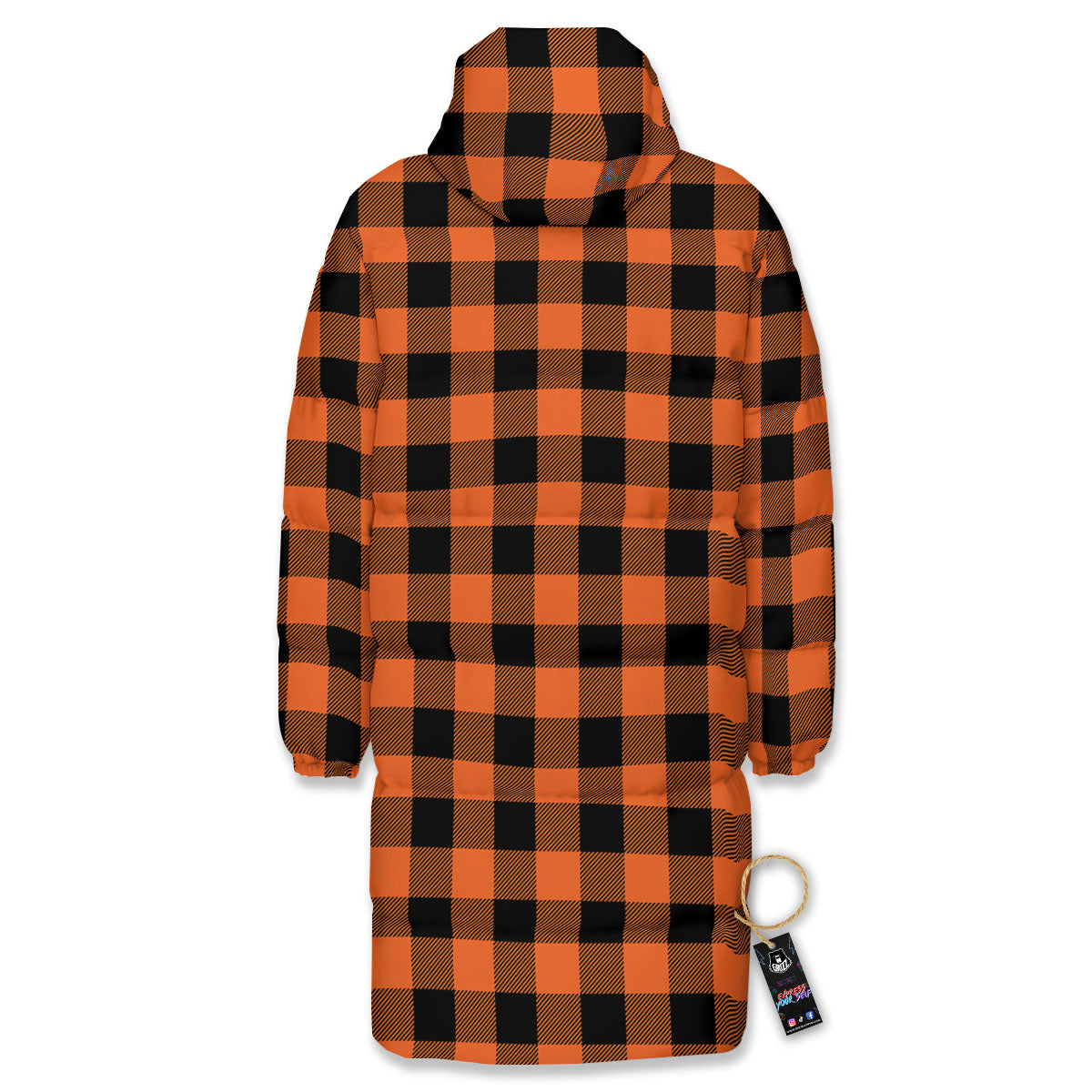 Buffalo Check Orange Print Pattern Long Down Jacket-grizzshop