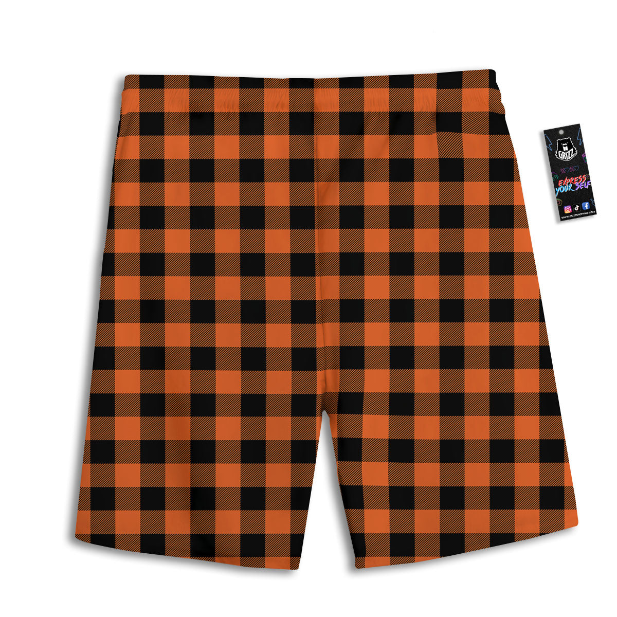 Buffalo Check Orange Print Pattern Men's Athletic Shorts