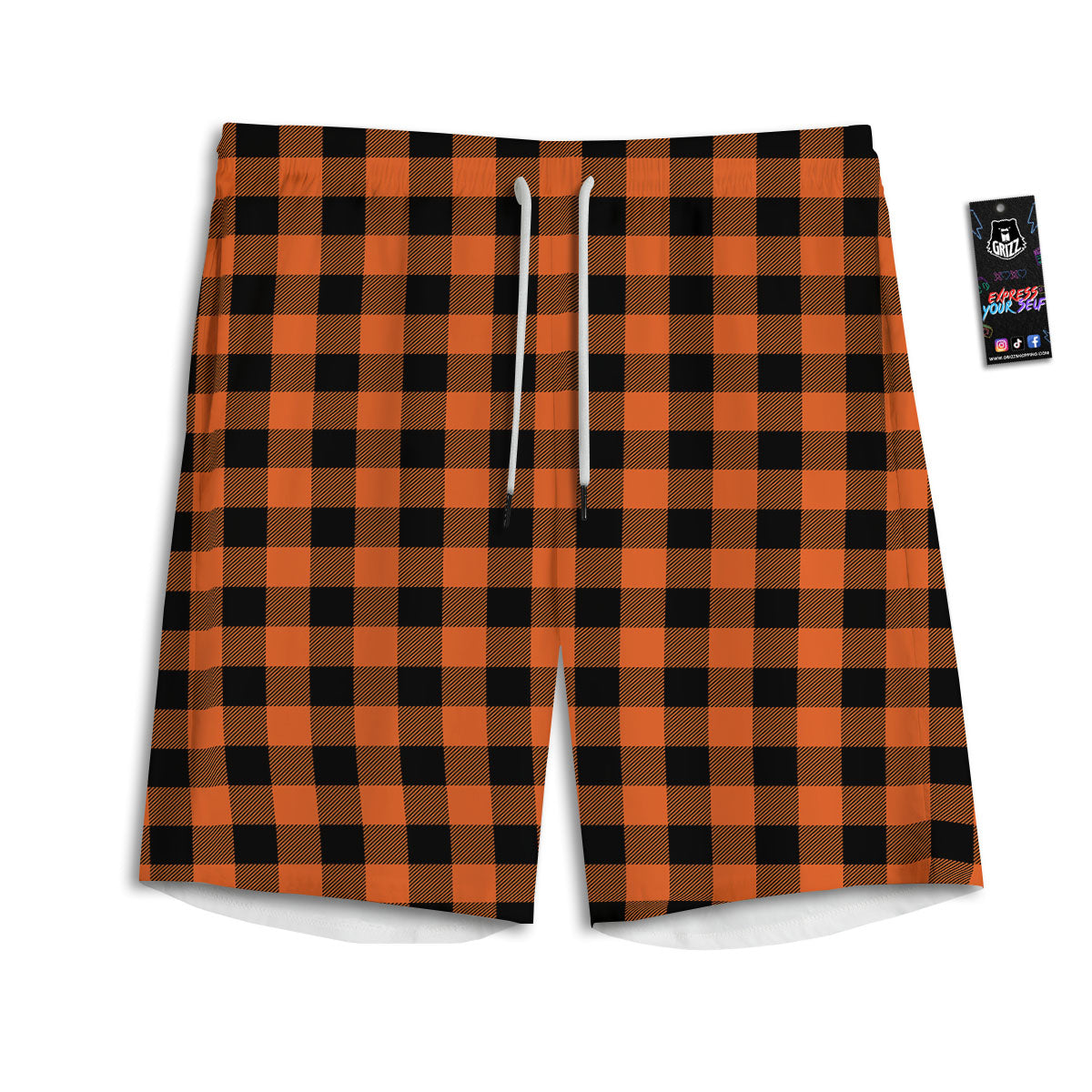 Buffalo Check Orange Print Pattern Men's Athletic Shorts