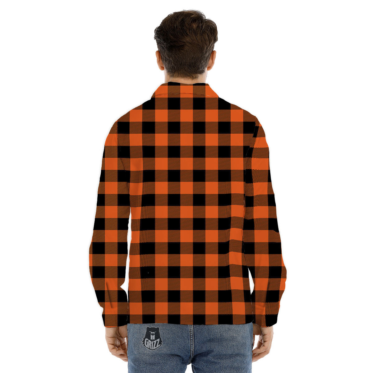 Buffalo Check Orange Print Pattern Men's Dress Shirts-grizzshop