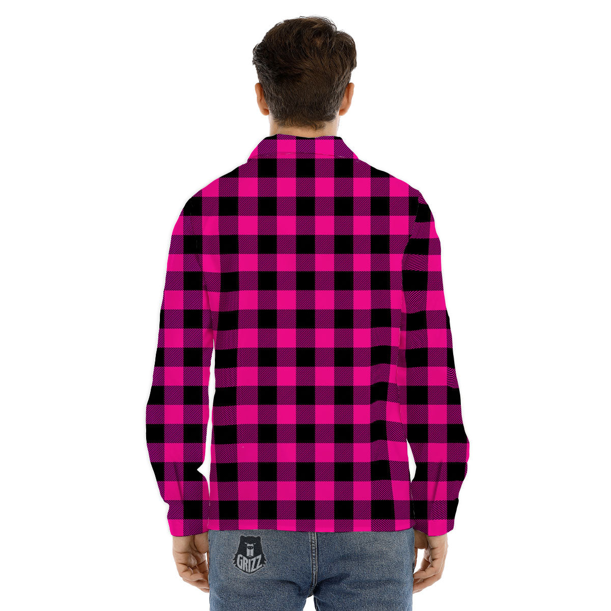 Buffalo Check Pink And Black Print Men's Dress Shirts-grizzshop