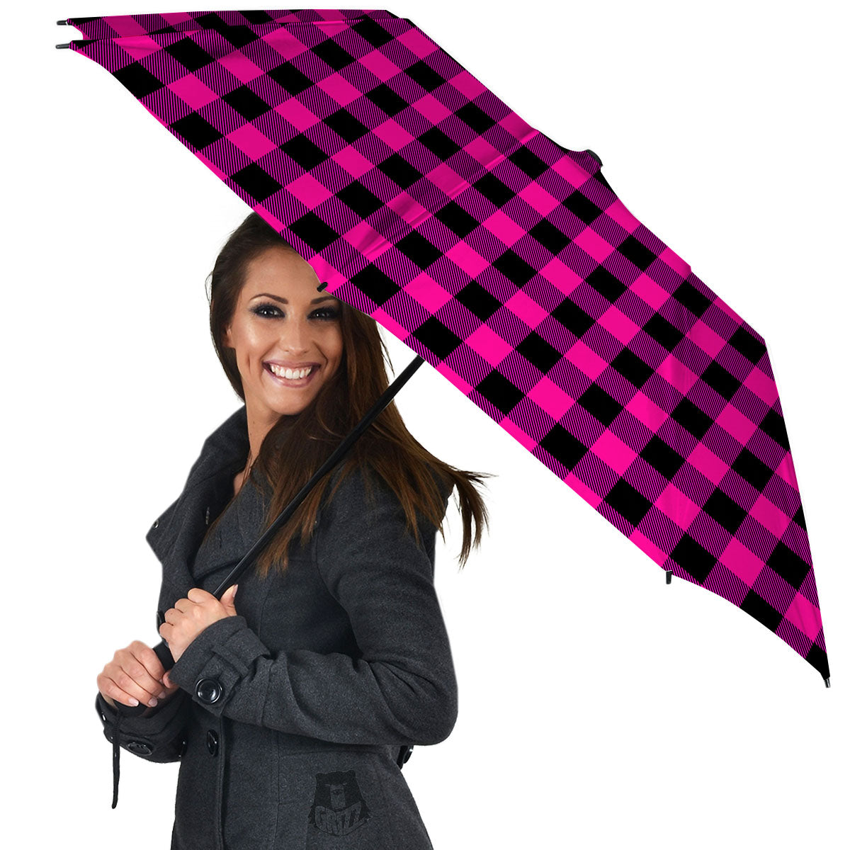 Buffalo Check Pink And Black Print Umbrella-grizzshop