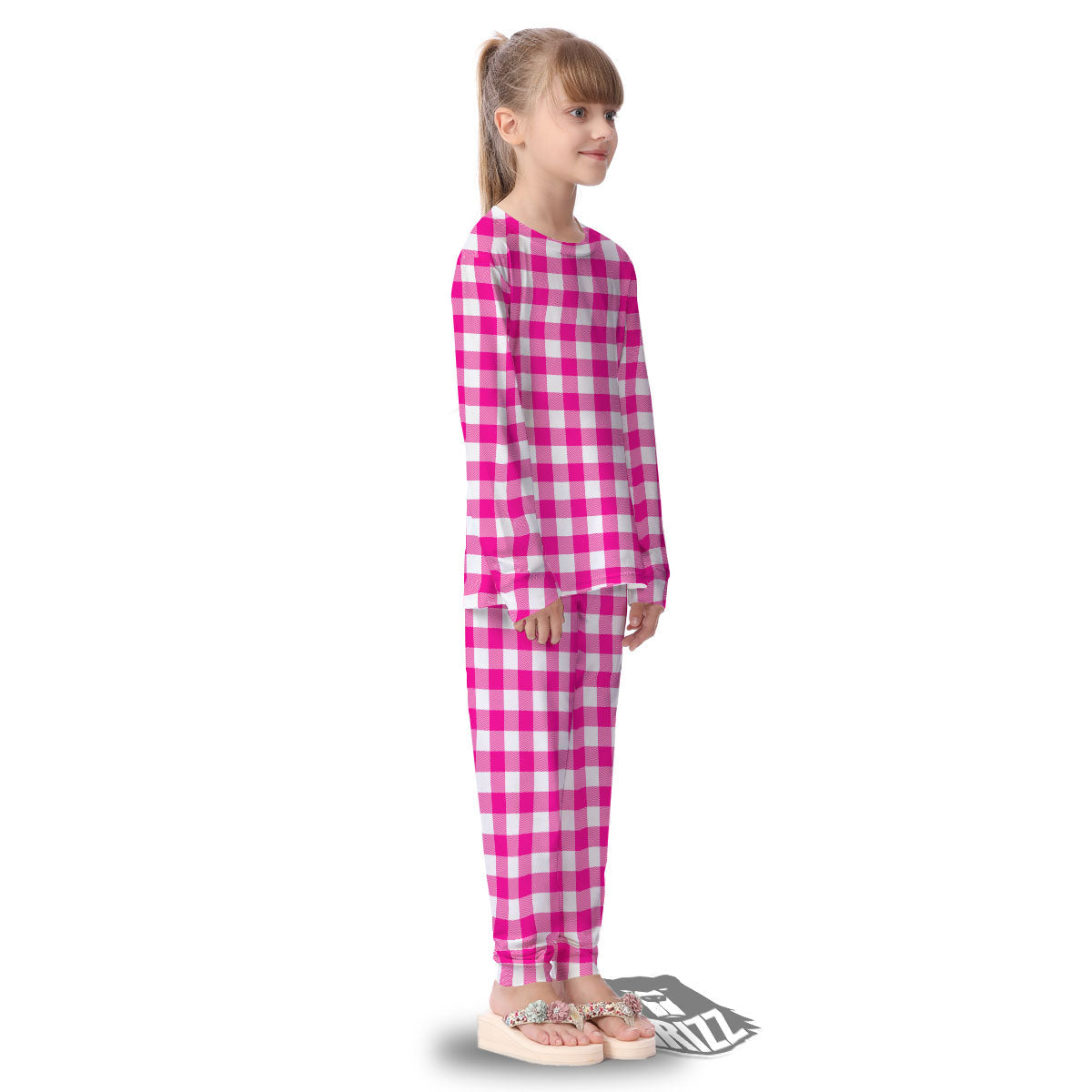 Buffalo Check Pink And White Print Kid's Pajamas-grizzshop
