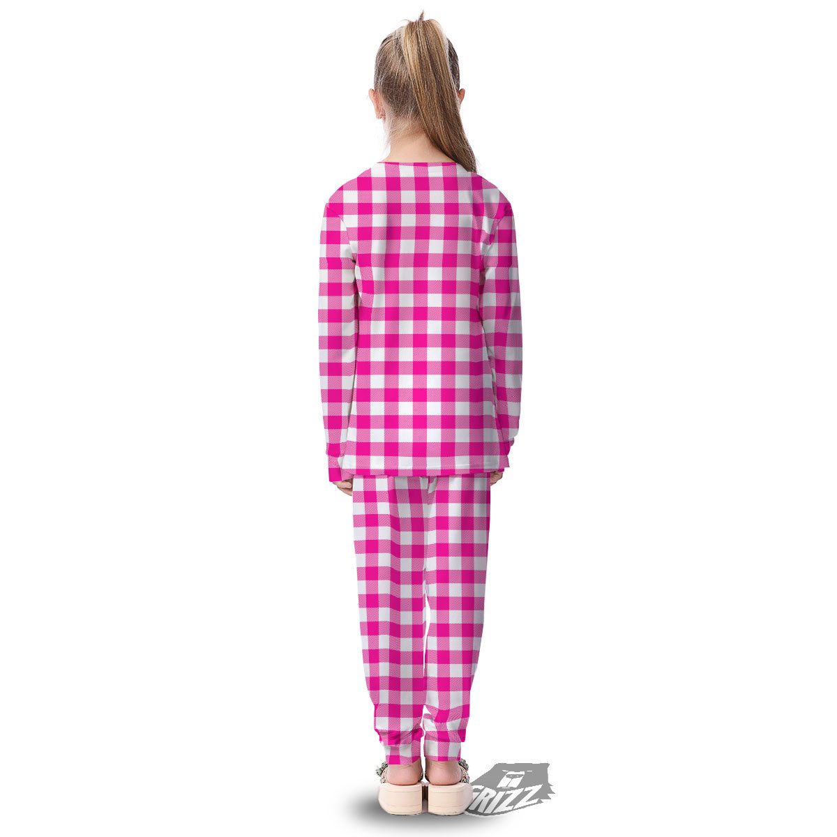 Buffalo Check Pink And White Print Kid's Pajamas-grizzshop