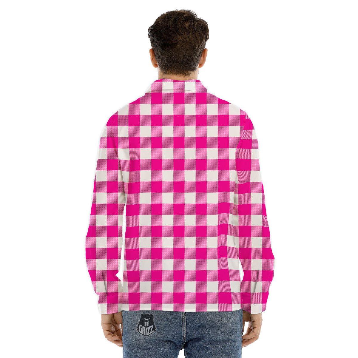 Buffalo Check Pink And White Print Men's Dress Shirts-grizzshop