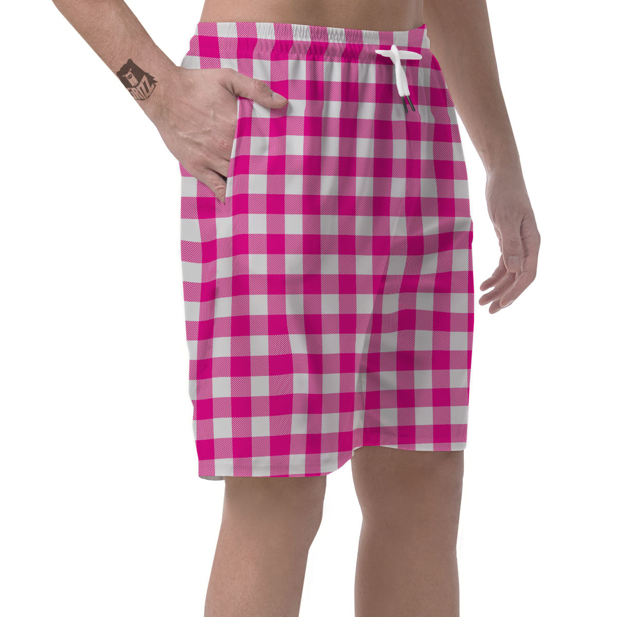 Buffalo Check Pink And White Print Men's Shorts-grizzshop