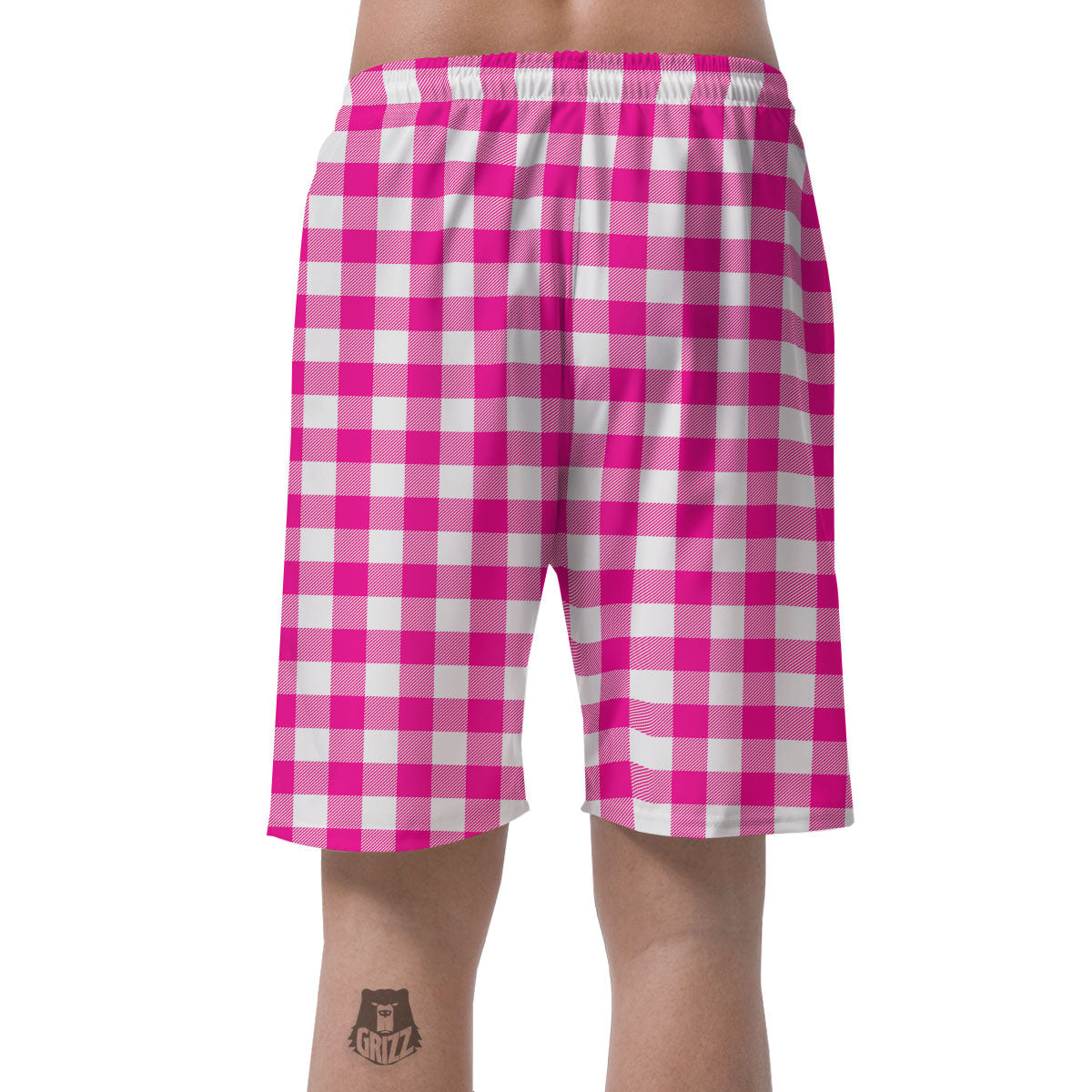Buffalo Check Pink And White Print Men's Shorts-grizzshop