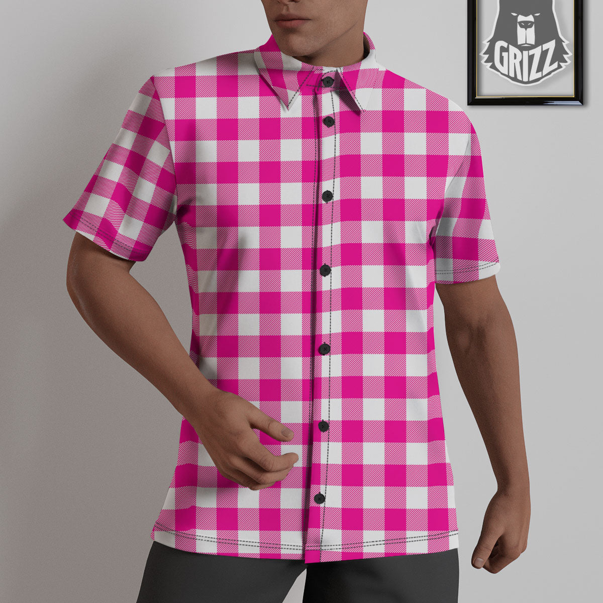 Buffalo Check Pink And White Print Untucked Shirts-grizzshop