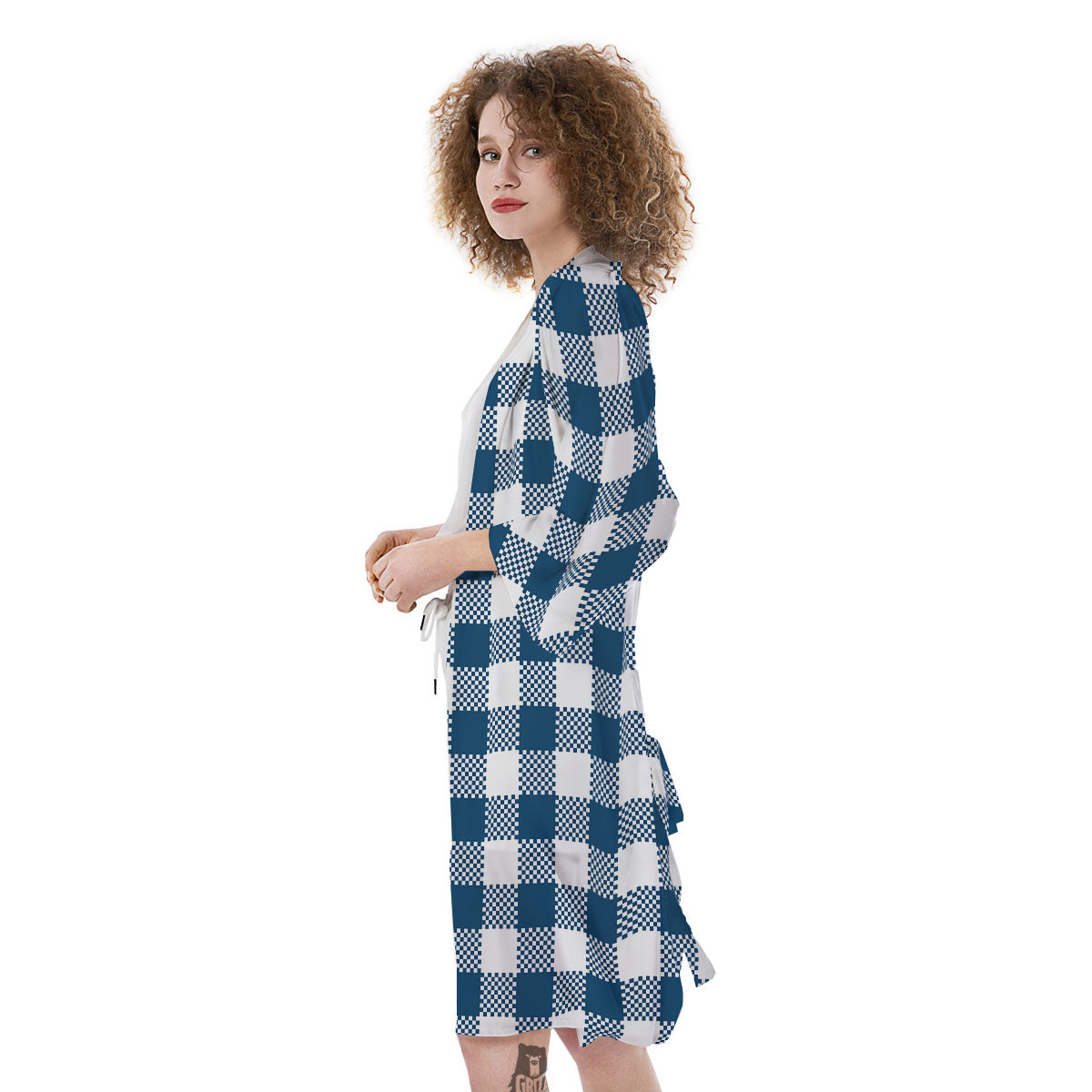 Buffalo Check White And Blue Print Kimono-grizzshop
