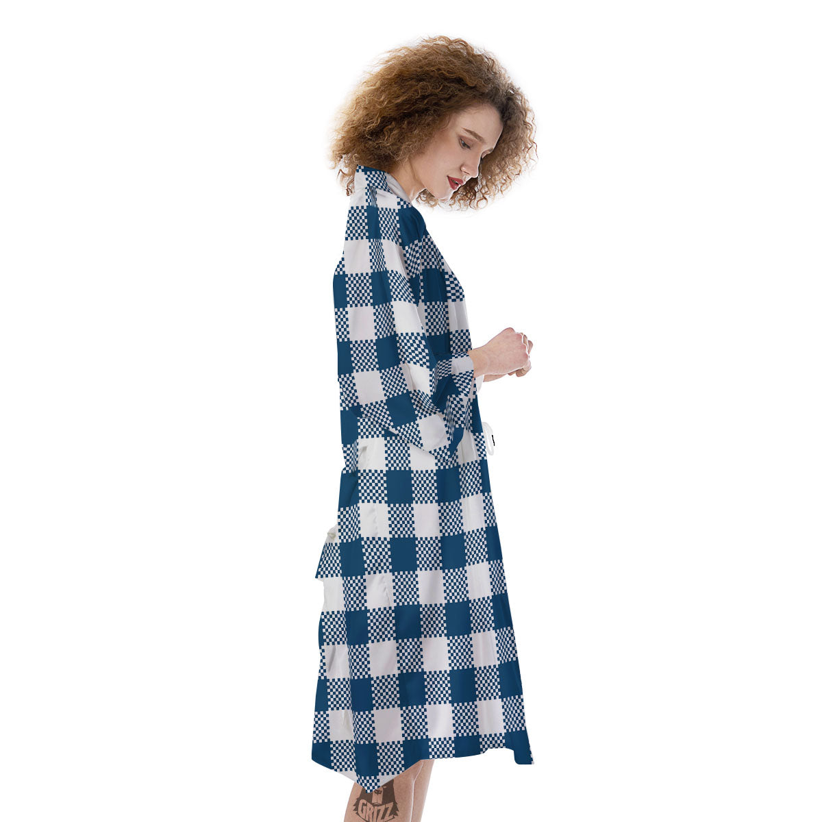 Buffalo Check White And Blue Print Kimono-grizzshop