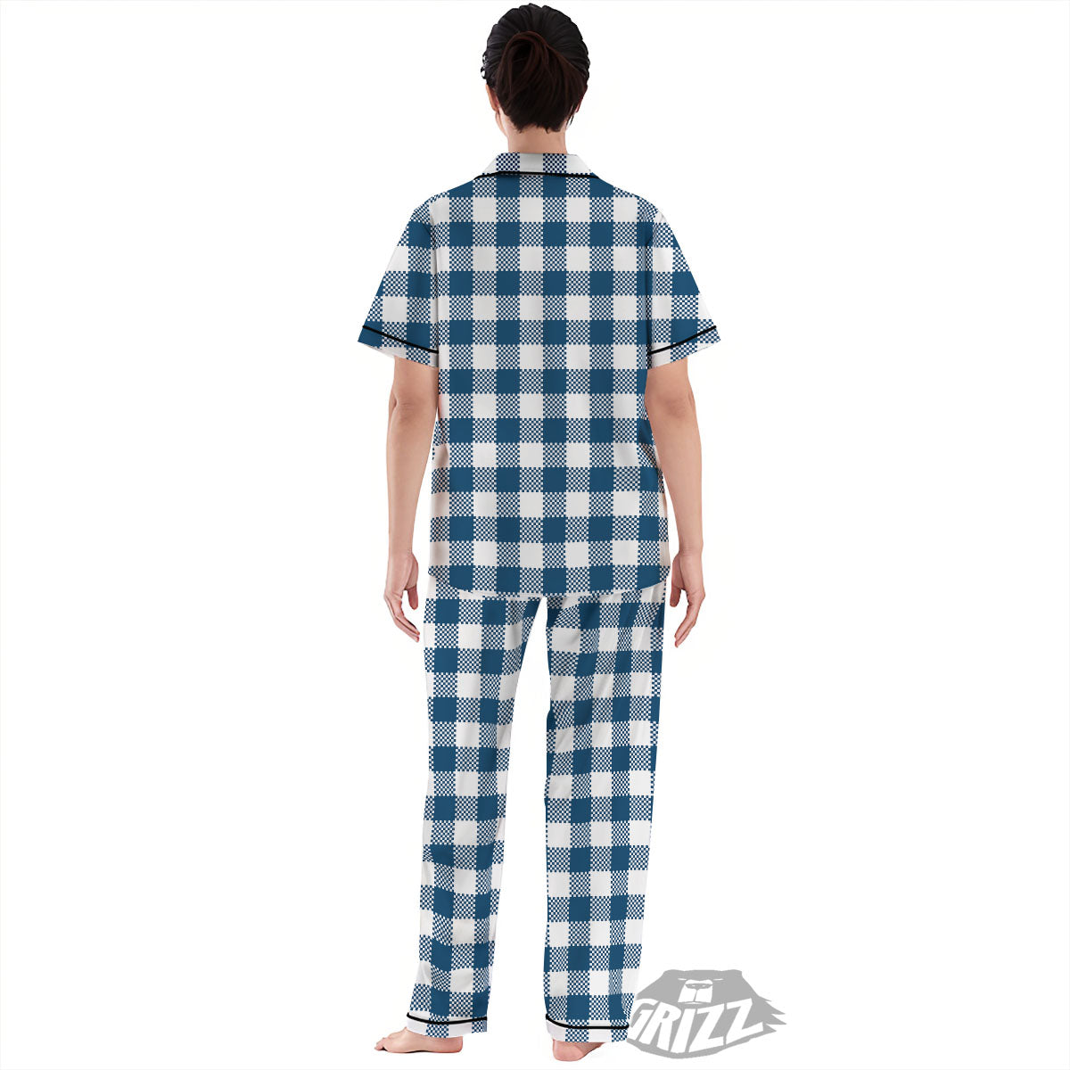 Buffalo Check White And Blue Print Women's Pajamas Set-grizzshop
