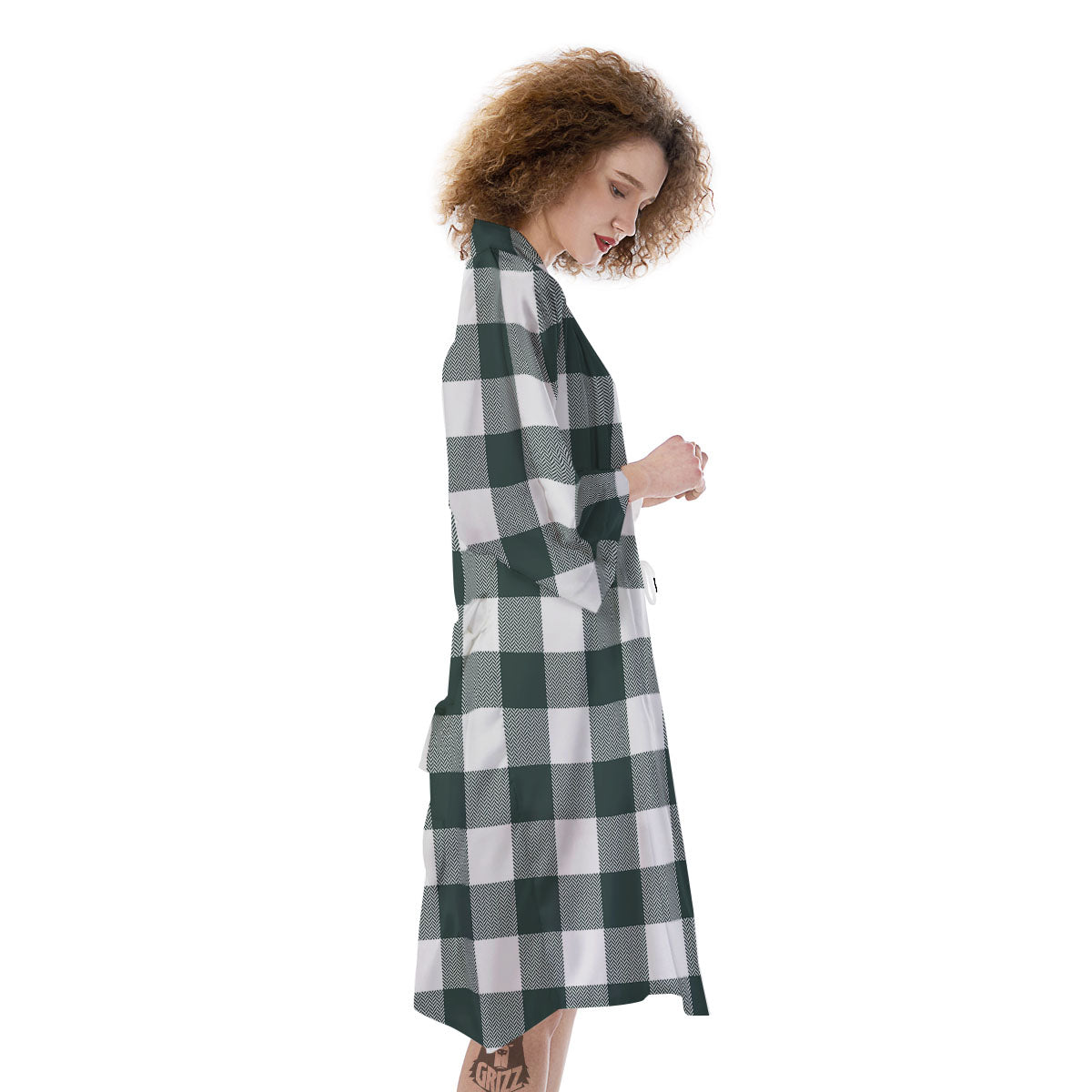 Buffalo Check White And Green Print Kimono-grizzshop
