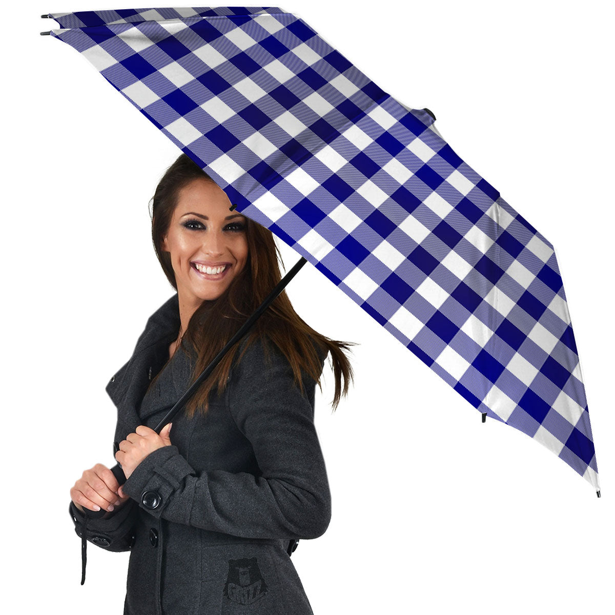 Buffalo Check White And Navy Print Umbrella-grizzshop