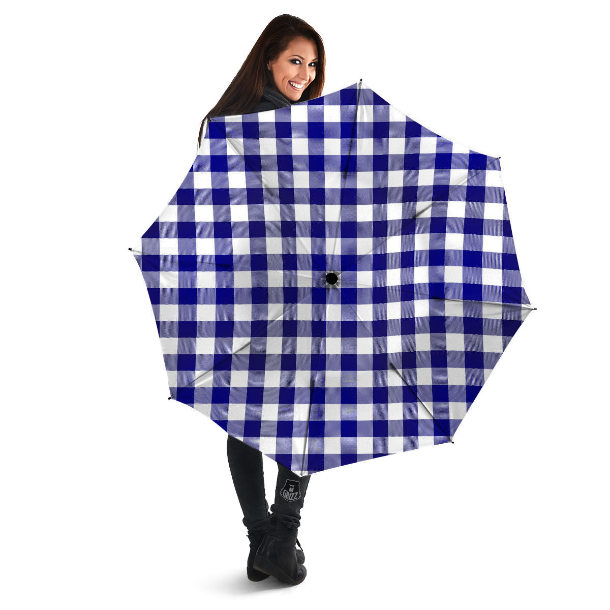 Buffalo Check White And Navy Print Umbrella-grizzshop