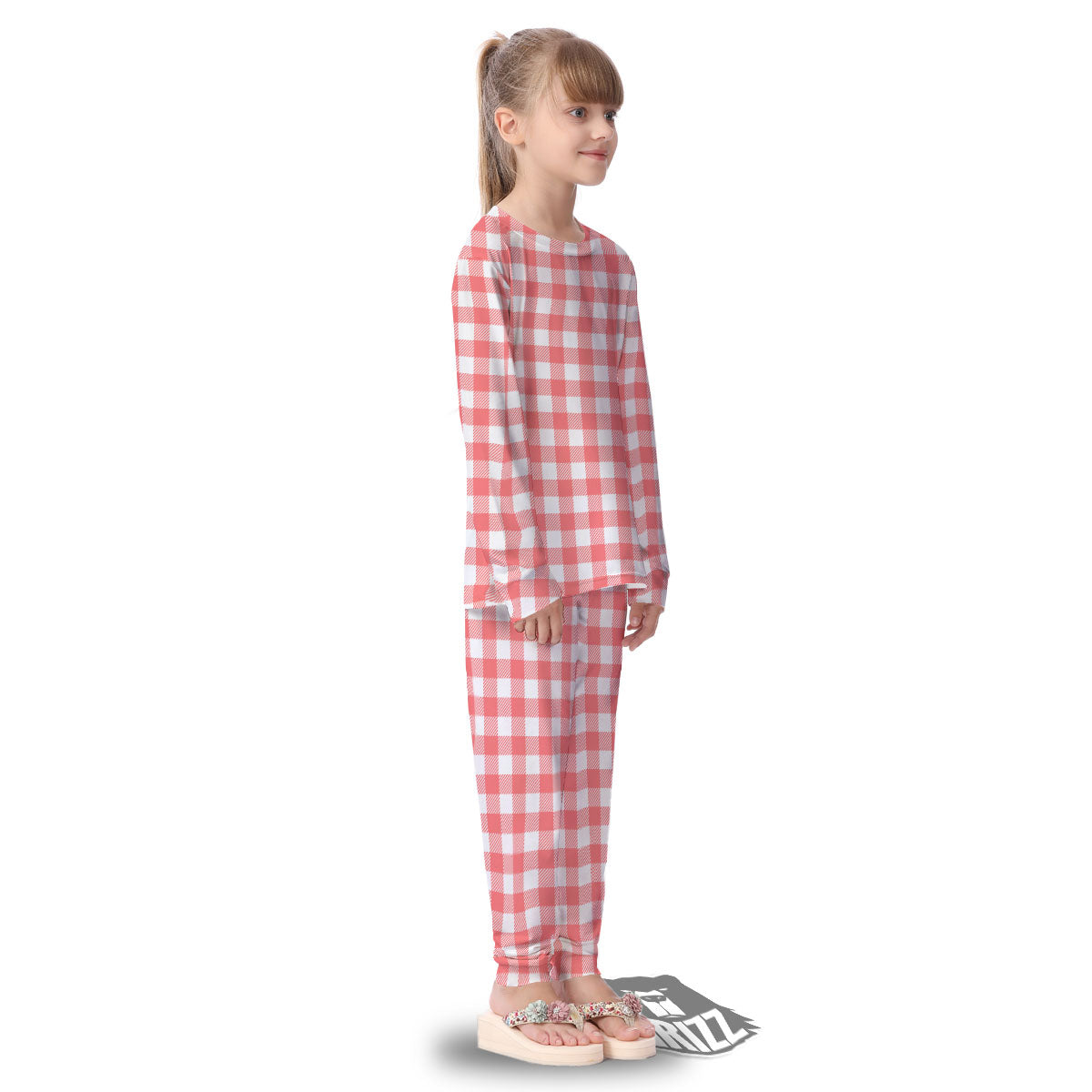 Buffalo Check White And Pink Print Kid's Pajamas-grizzshop