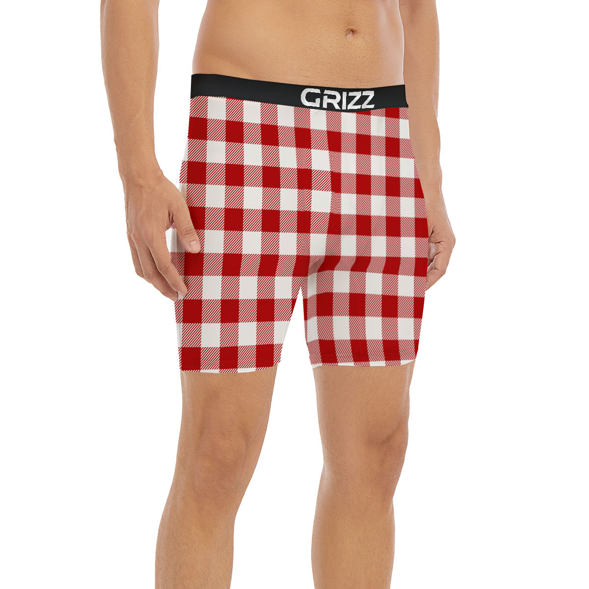 Buffalo Check White And Red Print Boxer Briefs-grizzshop