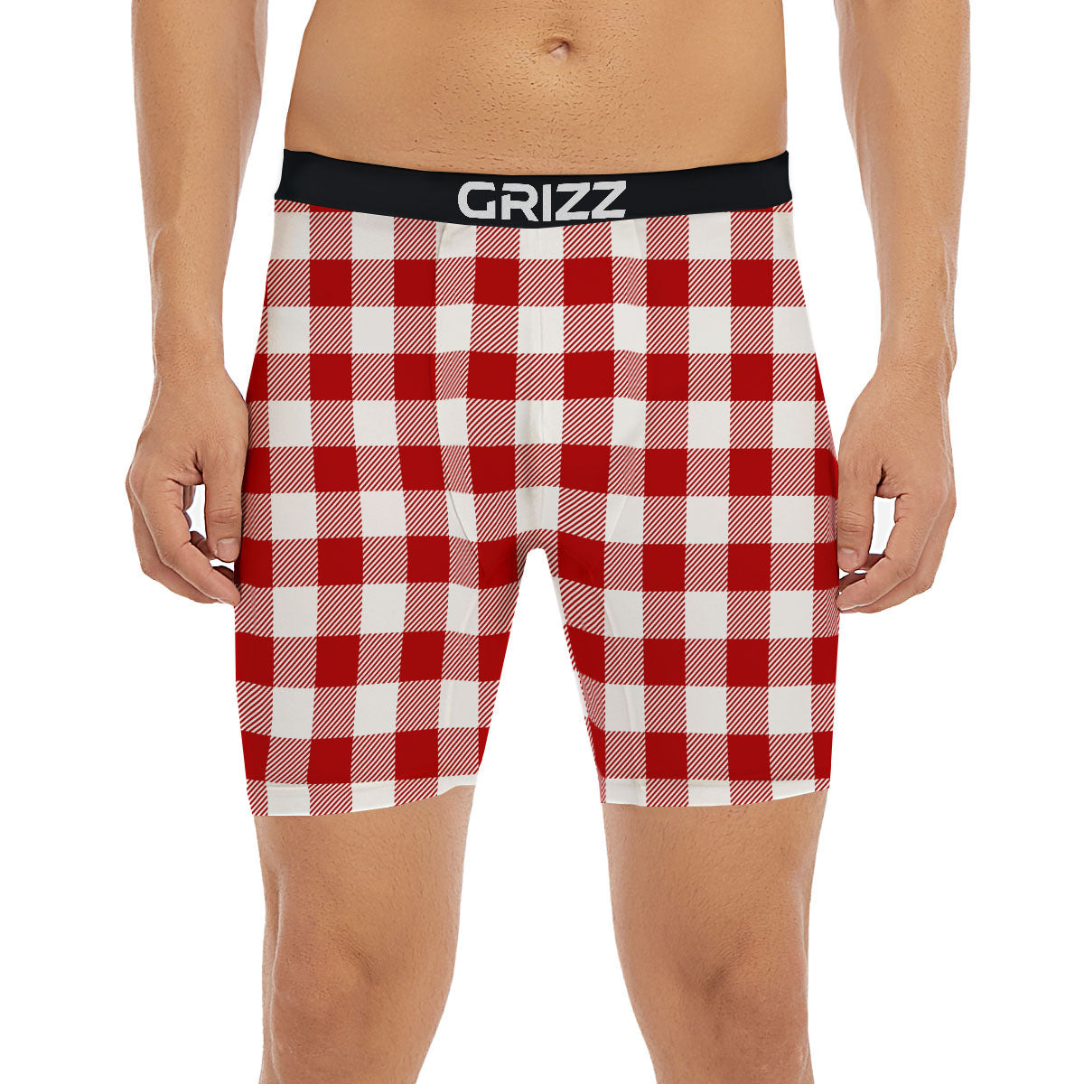 Buffalo Check White And Red Print Boxer Briefs-grizzshop