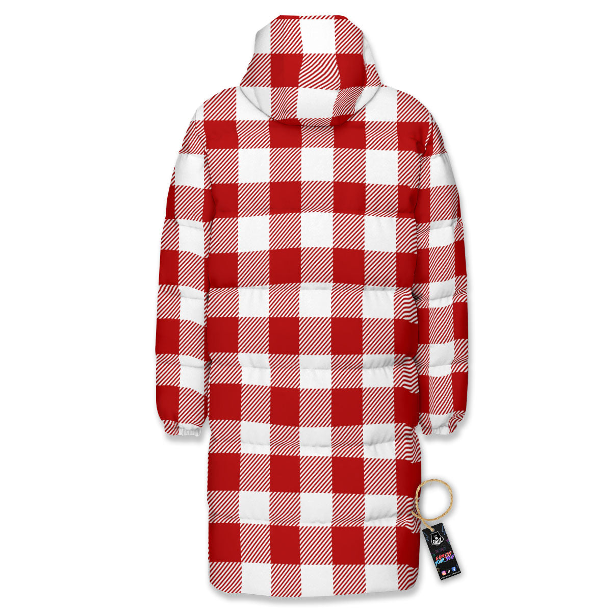 Buffalo Check White And Red Print Long Down Jacket-grizzshop